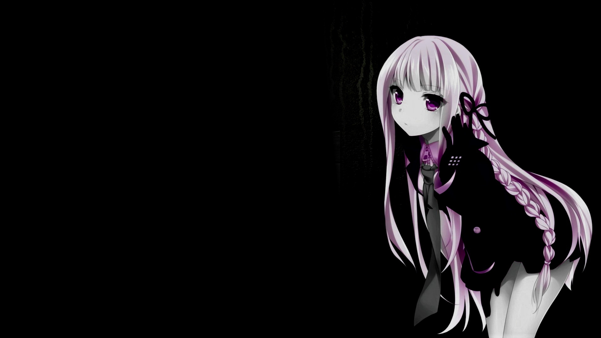 Selective Coloring Black Background Dark Background Simple Background Anime Girls Kirigiri Kyouko Da 1920x1080