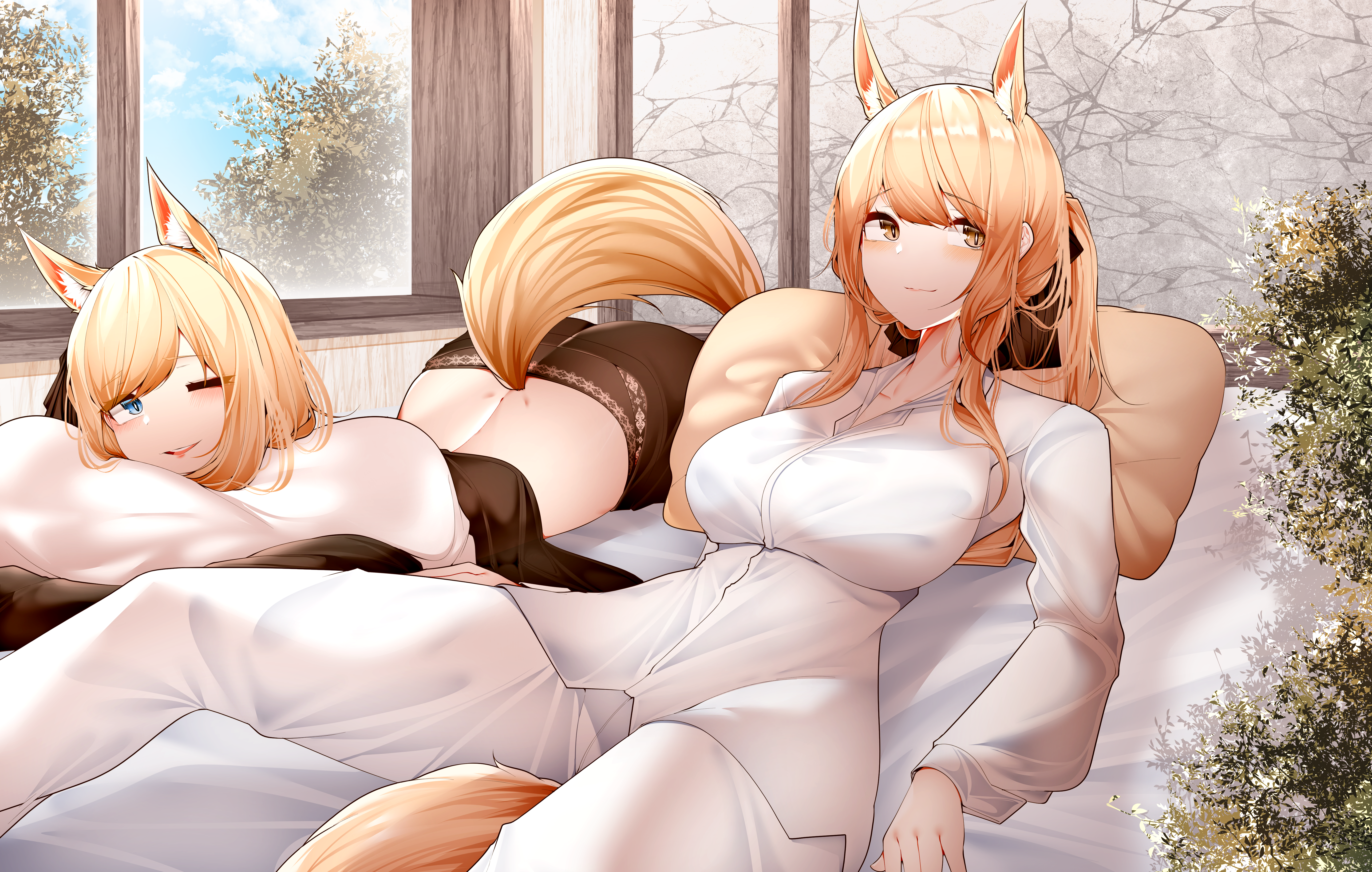 Arknights Lying Down Animal Ears Whislash Arknights Blemishine Arknights Anime Girls Blonde Fox Girl 5835x3709