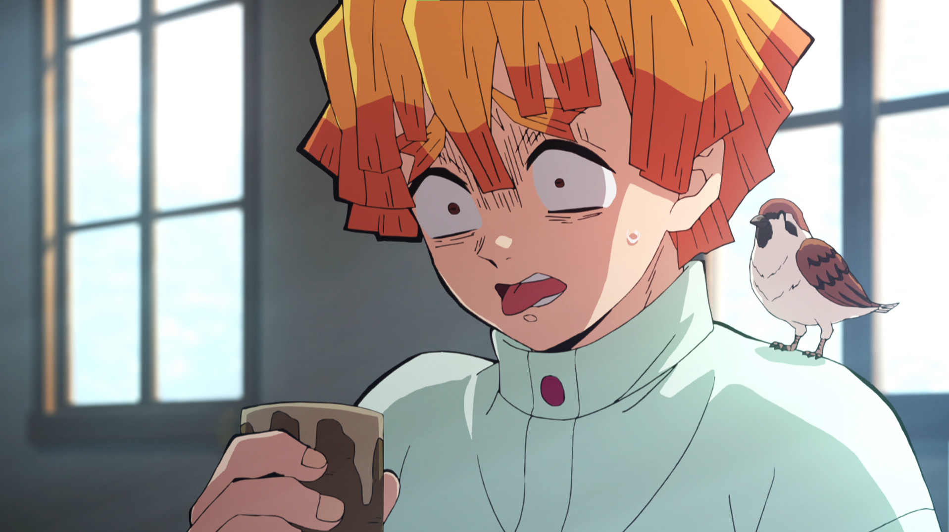 Kimetsu No Yaiba Zenitsu Agatsuma Sparrow Anime Anime Screenshot Anime Boys Disgust Sweat Blonde Ani 1917x1076