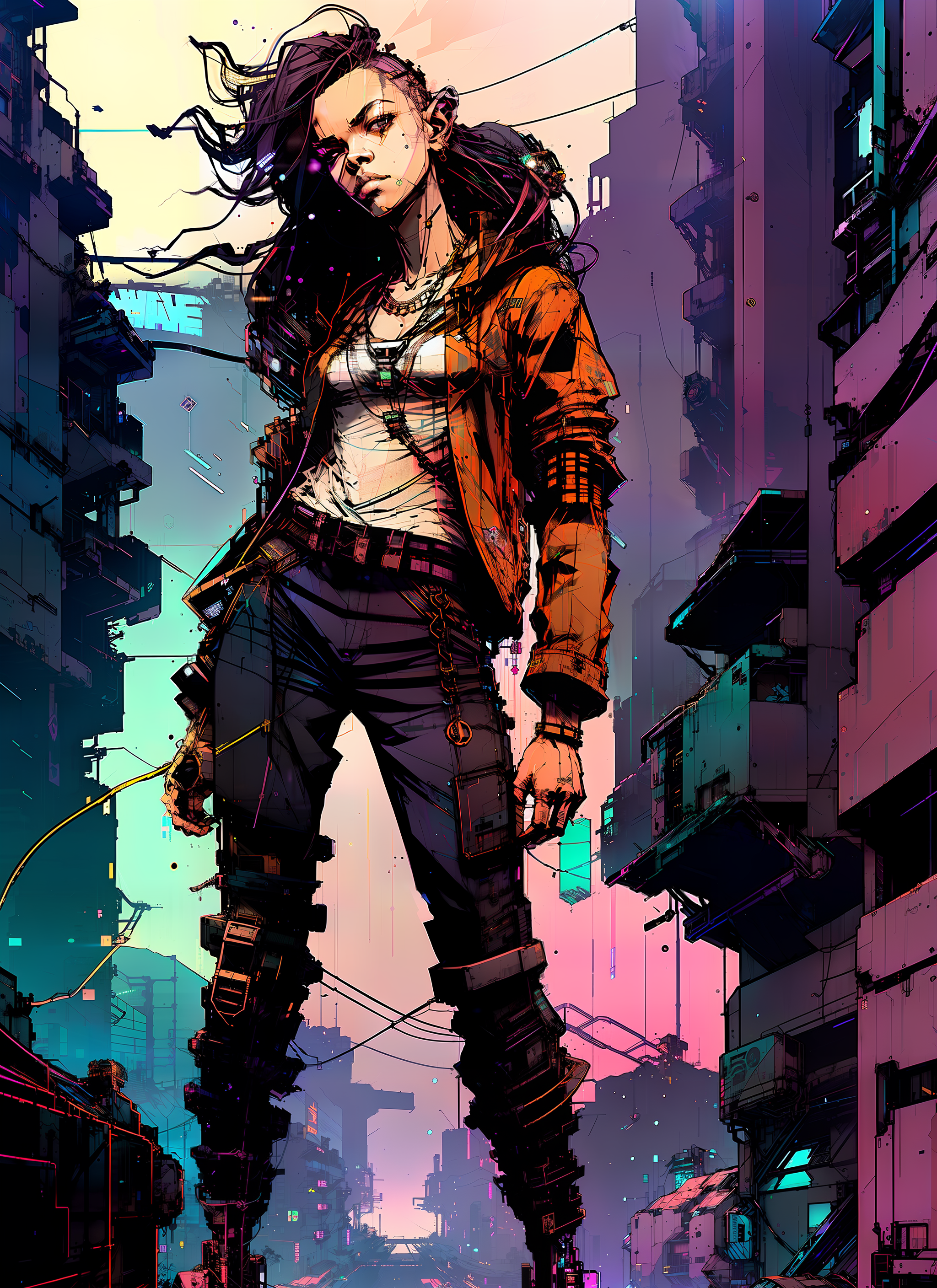 Inkpunk Cyberpunk Ai Art Artwork Vertical Fantasy Art Fantasy Girl 2048x2816