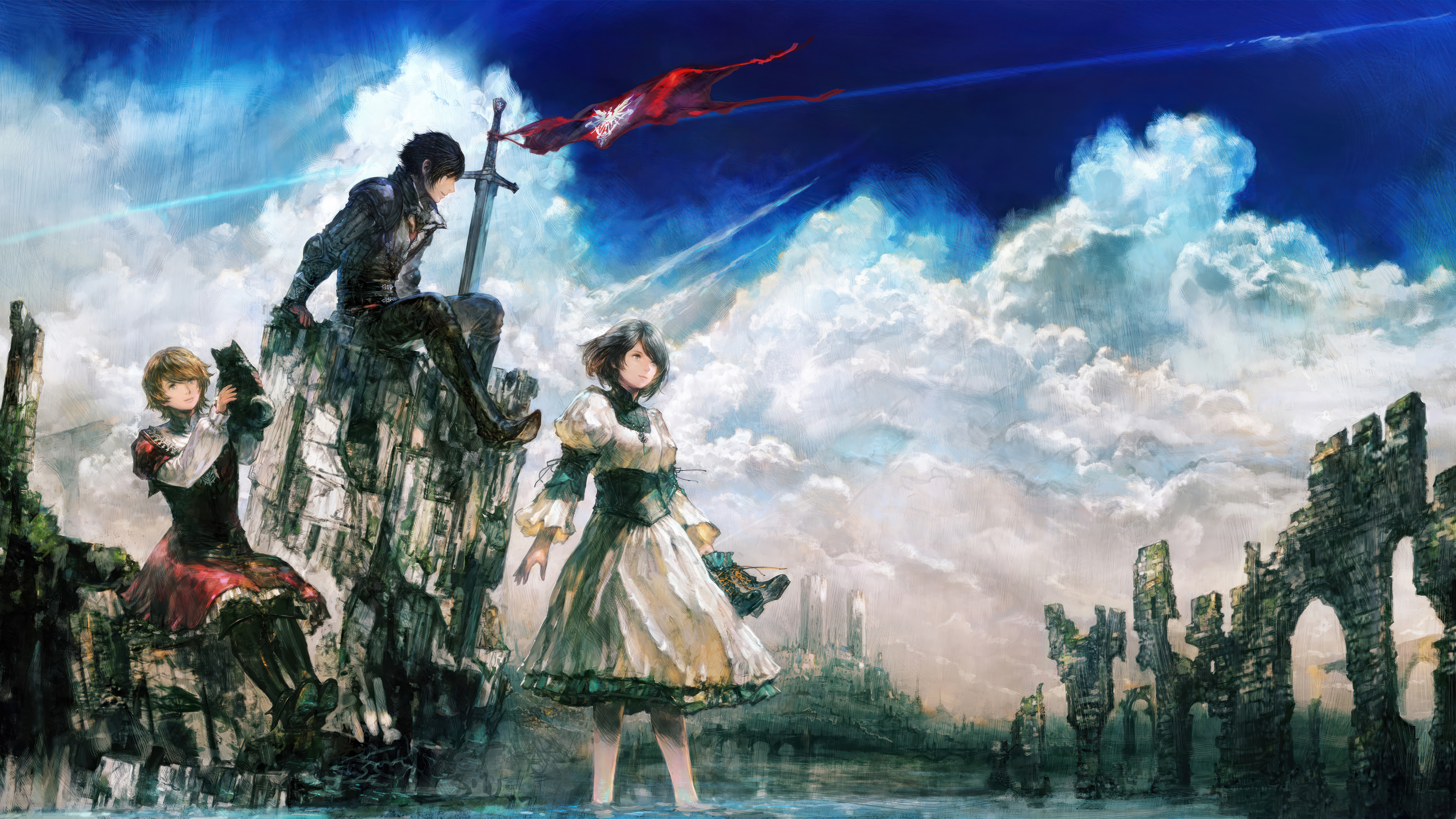 Concept Art Square Enix Video Games Final Fantasy Final Fantasy XVi Clouds Sitting Dress Cats Standi 3840x2160