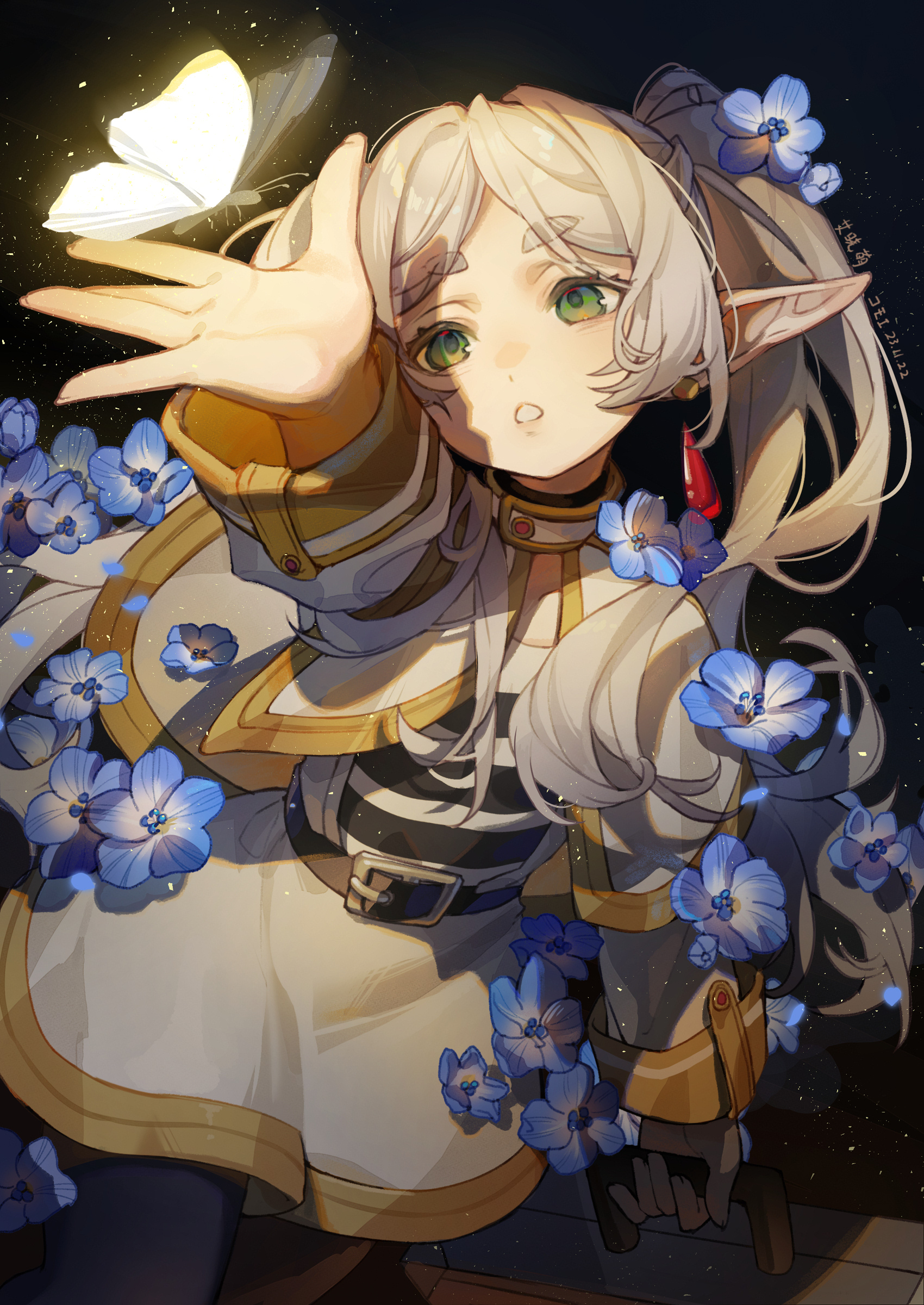 Sousou No Frieren Elves Portrait Display Butterfly Pointy Ears Green Eyes Open Mouth Brief Case Frie 1700x2400