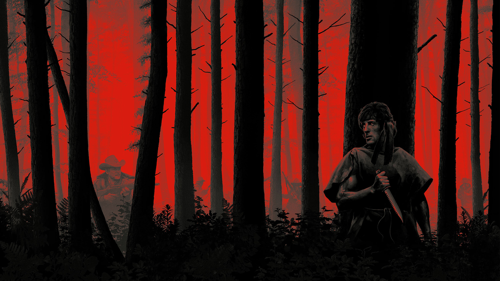Rambo Movies Poster Sylvester Stallone Actor Knife Forest Trees Sheriff Justin Erickson 1920x1080