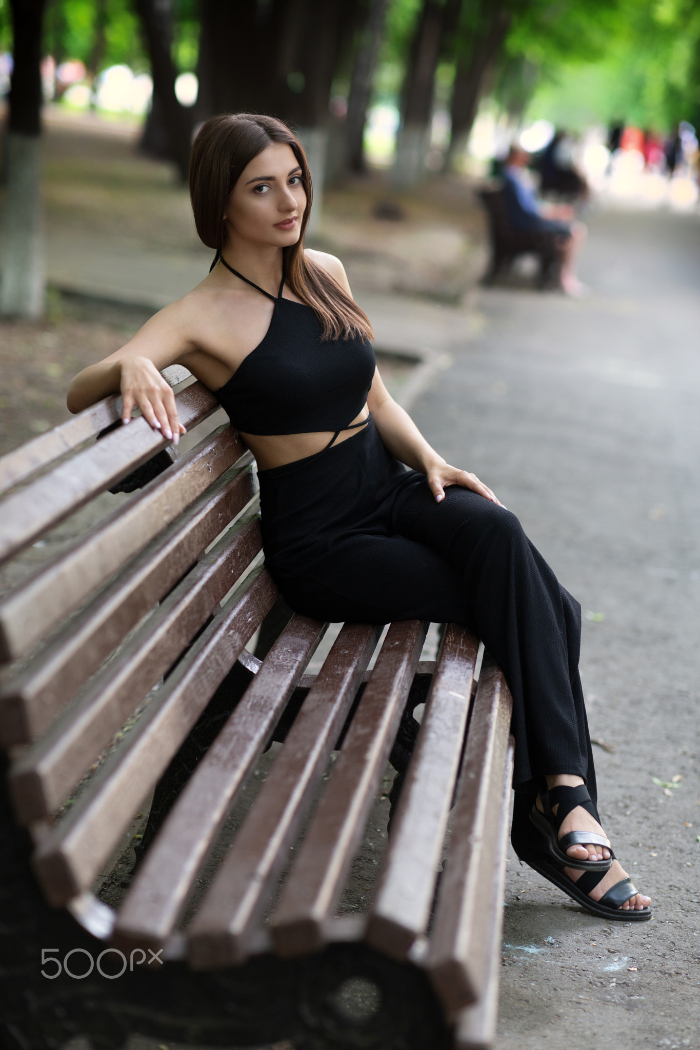 Murat Kuzhakhmetov Women Brunette Long Hair Straight Hair Looking At Viewer Black Clothing Legs Cros 1365x2048