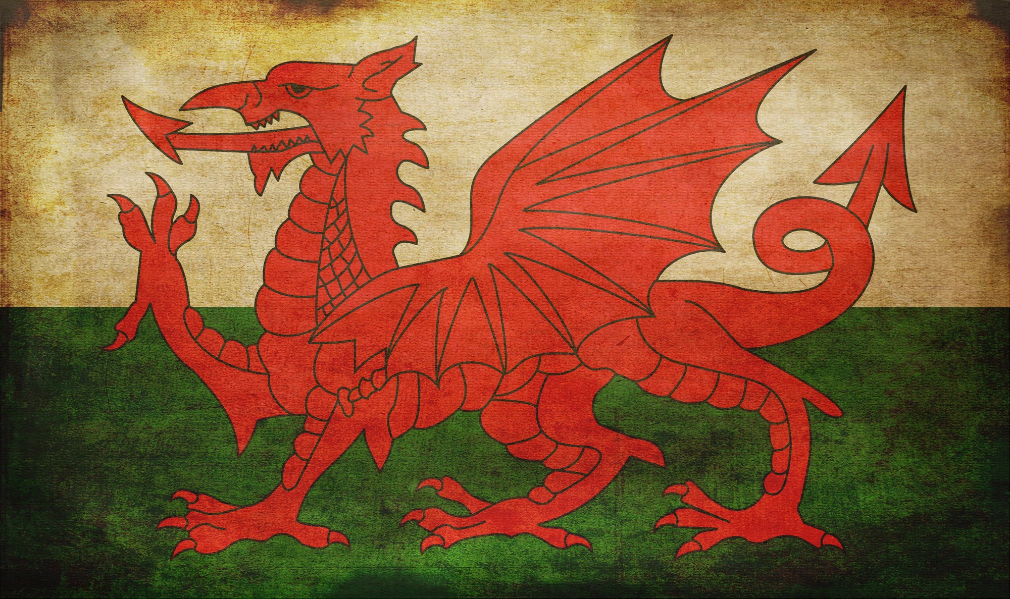 Flag Wales UK British Dragon Simple Background Minimalism 2000x1187
