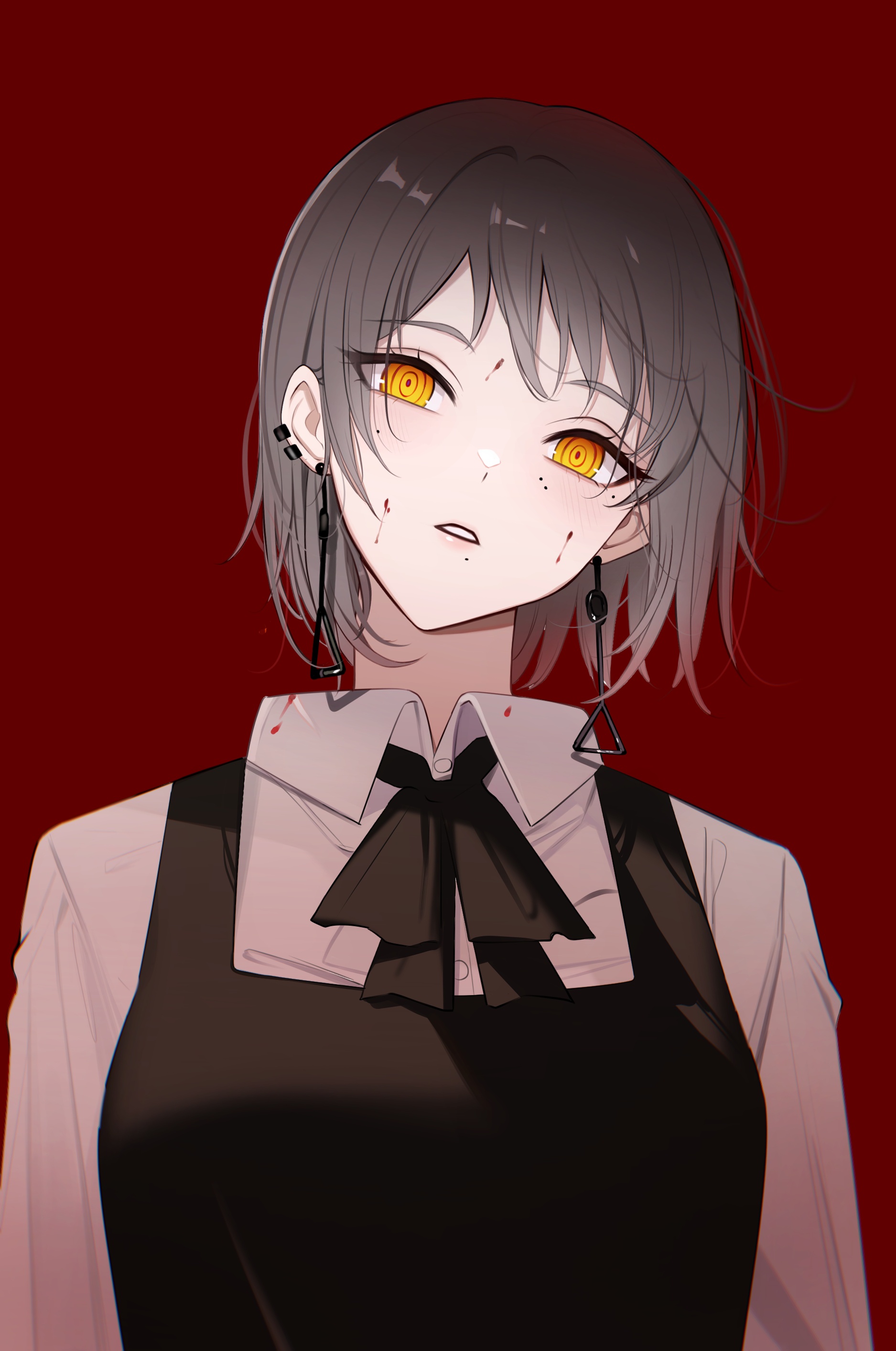 Chainsaw Man Anime Girls Vertical Minimalism Red Background Earring Simple Background Kiga 1875x2824
