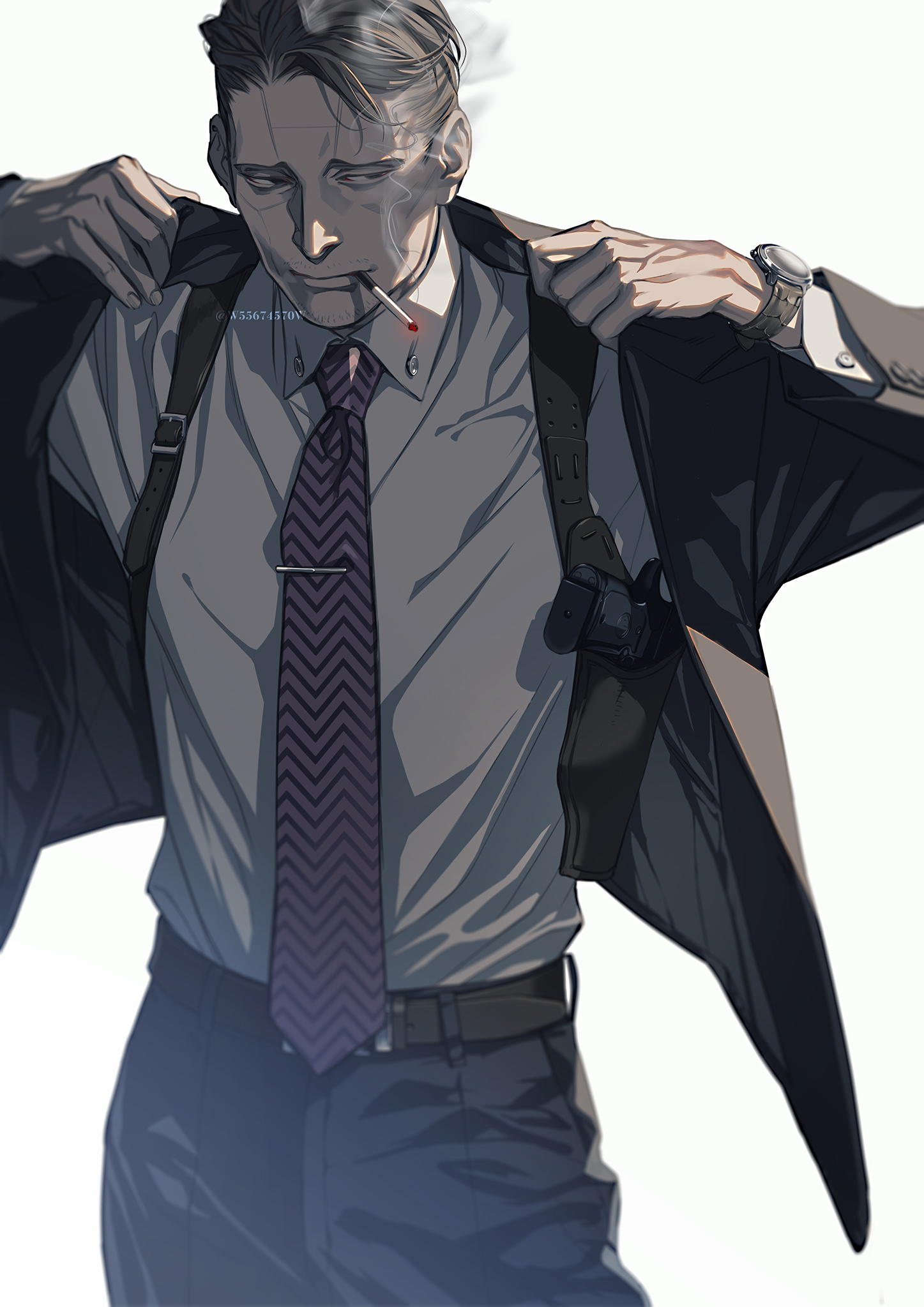 Golden Kamuy Holster Suit And Tie Cigarettes Belt Watch Smoking Anime Men Vertical Tie Suits Minimal 1447x2047