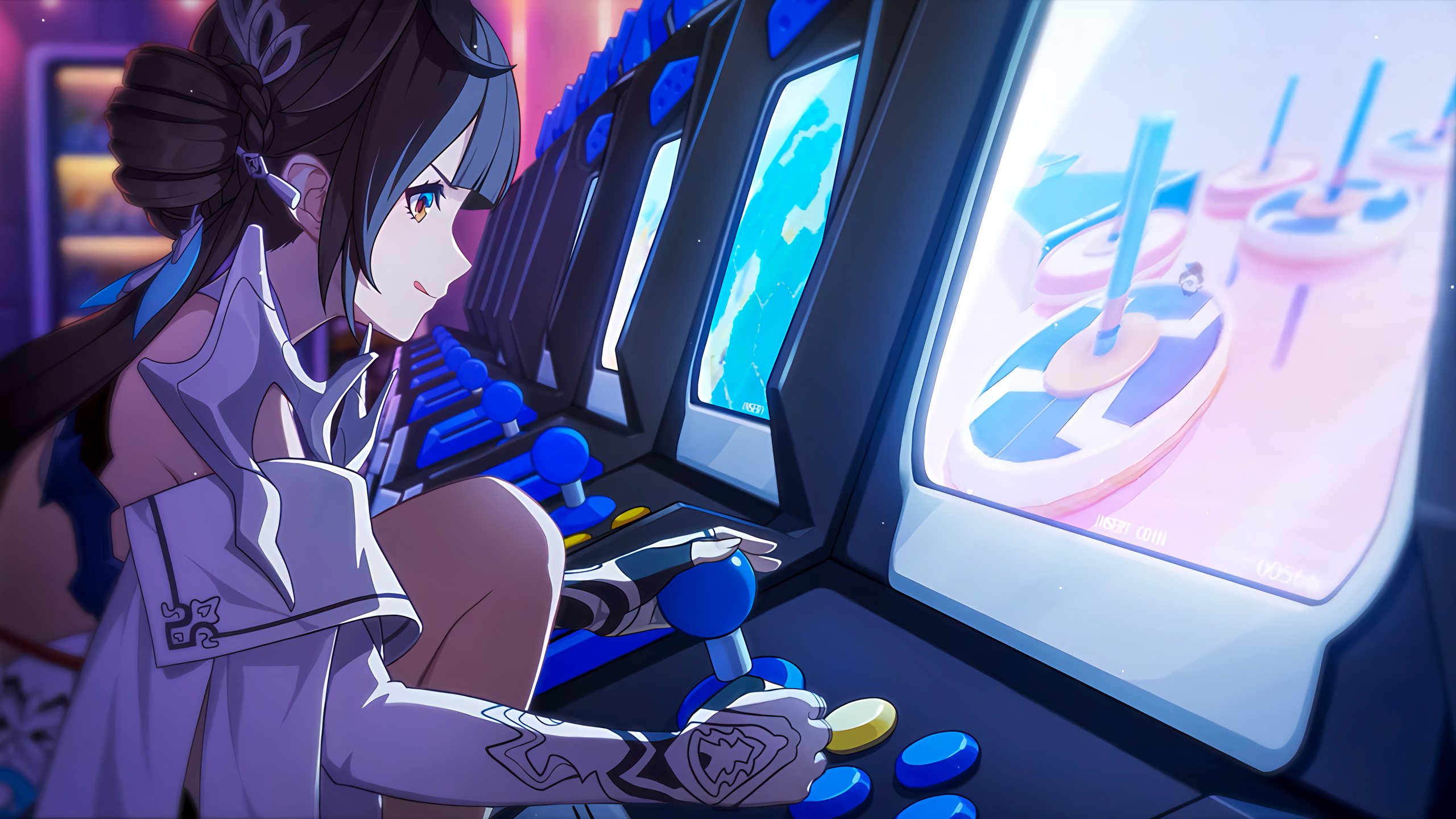 Anime Anime Girls Arcade Machine Arcade Tongue Out 2560x1440