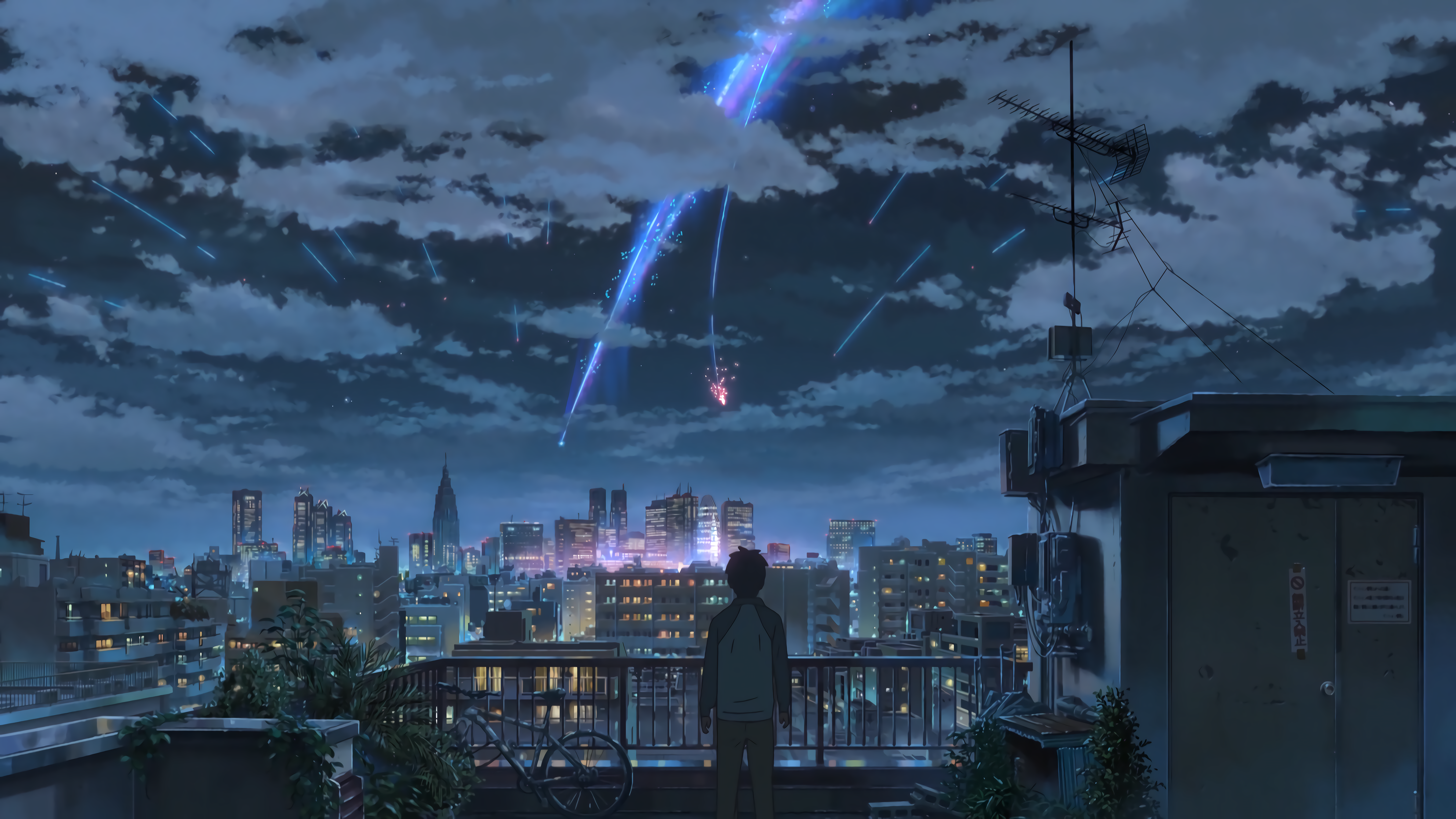 Night Anime Tachibana Taki Anime Boys Building Cloud Mass City Blue Kimi No Na Wa Sky 7680x4320