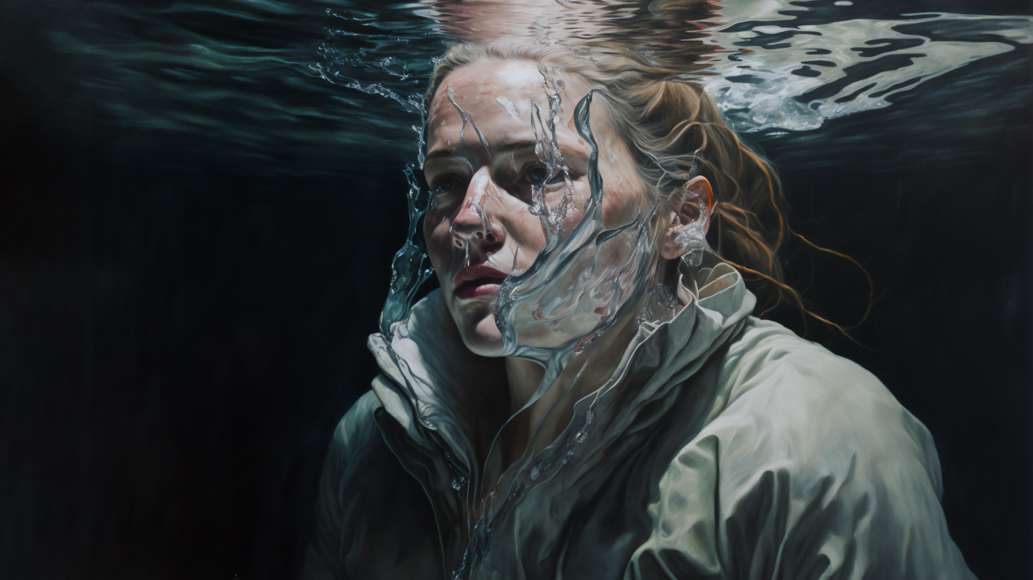 Ai Art Depressing Underwater Women Oil Painting Water 3338x1877