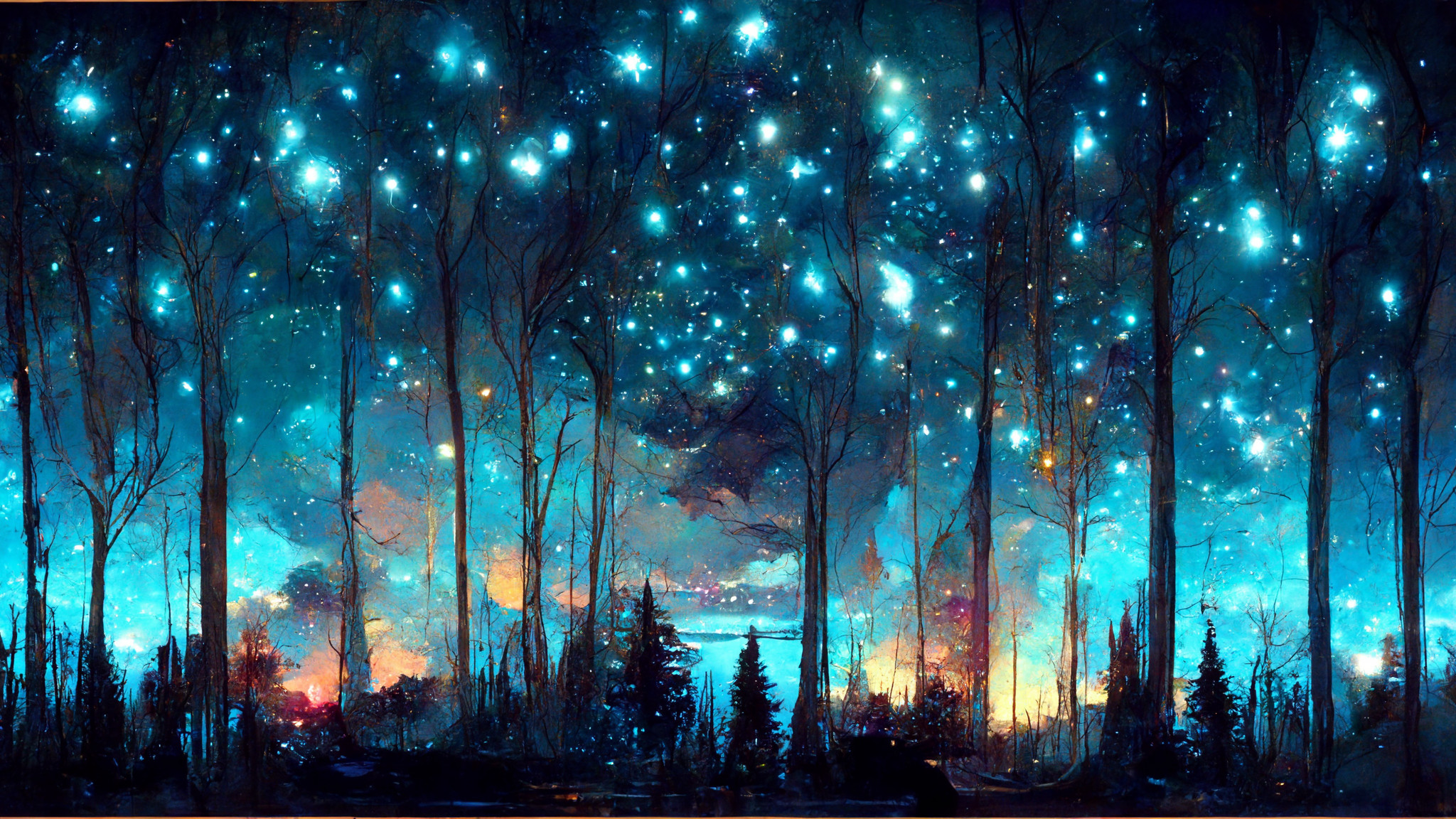 Artwork Digital Art Stars Trees Nature Night Ai Art Wallpaper -  Resolution:2048x1152 - ID:1353725 