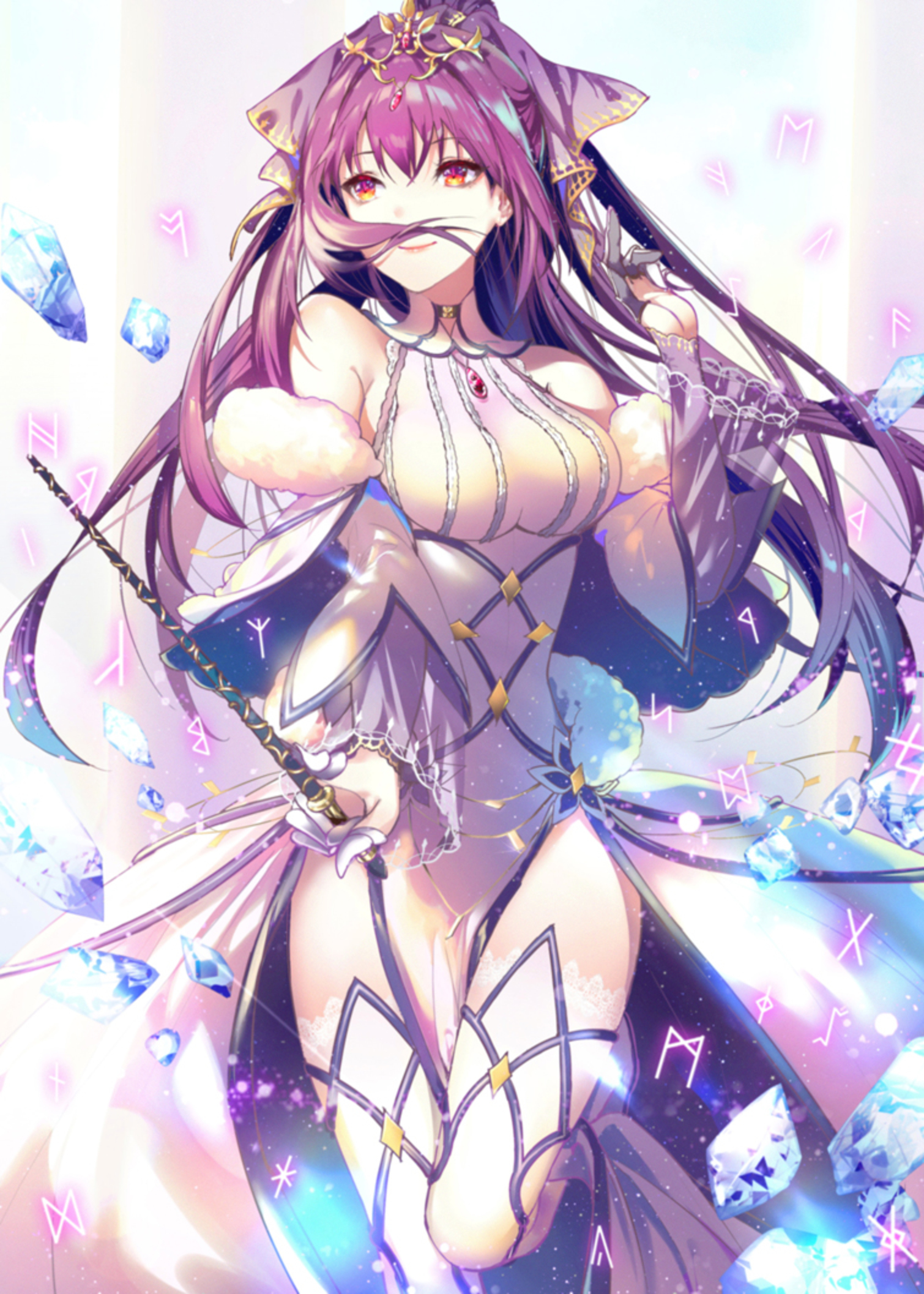 Anime Anime Girls Fate Series Fate Grand Order Scathach Skadi Long Hair Ponytail Purple Hair Solo Ar 1510x2114