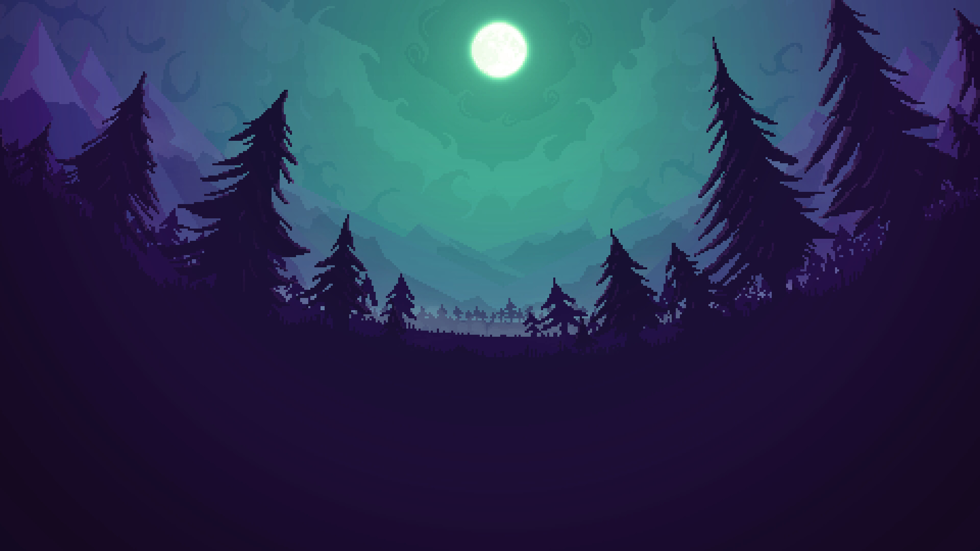 Forest Moon Trees Night Clouds Artwork 1920x1080