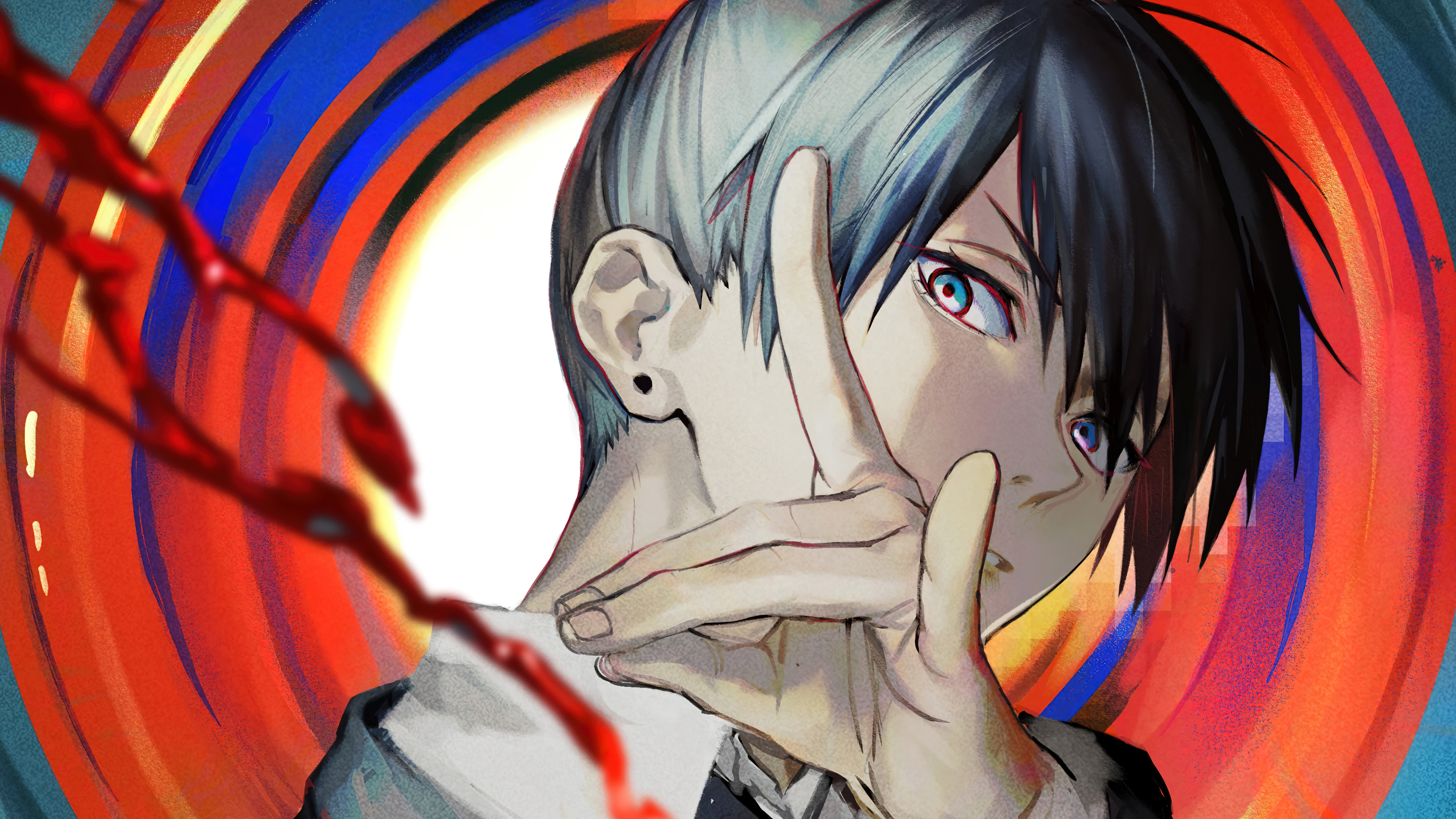 Chainsaw Man Aki Chainsaw Man Black Hair Hand Gesture Psychedelic Looking At Viewer Anime Boys 3840x2160