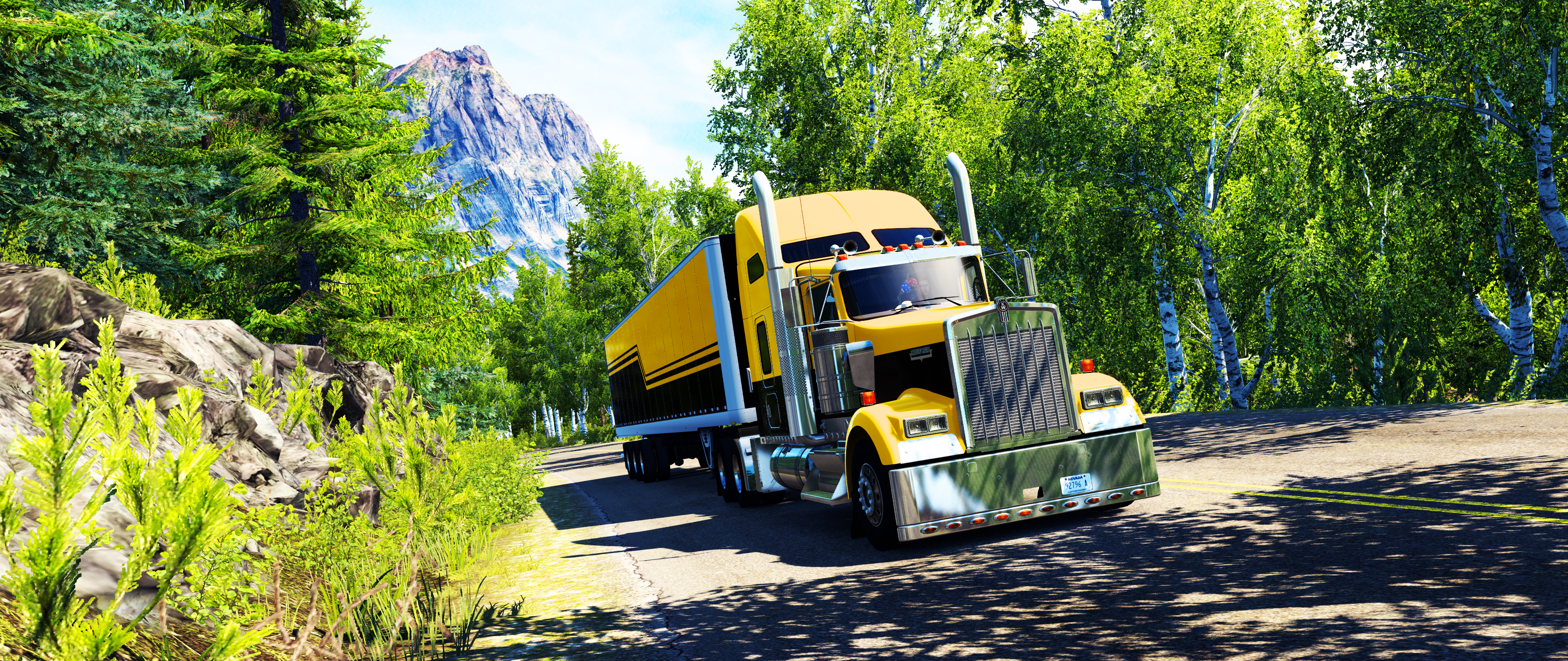 American Truck Simulator Montana Kenworth Skin FBTC Mountain View Nature Video Games Video Game Art  3840x1620