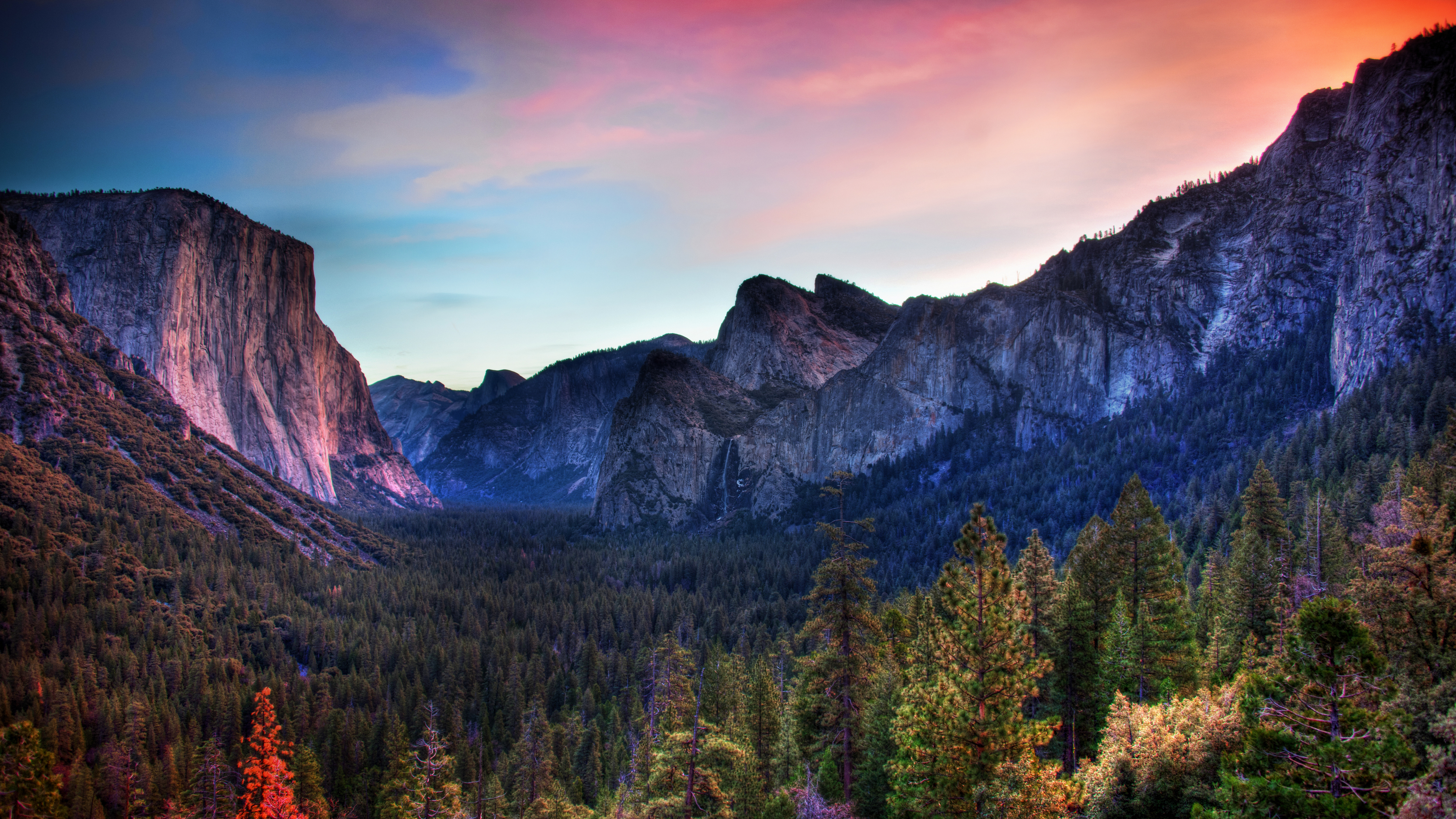 Trey Ratcliff 4K Photography California Nature Forest Mountains Sky Sunset Glow Trees Valley Of Yose 3840x2160