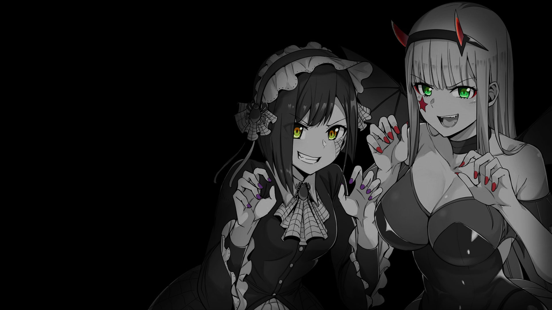Black Background Dark Background Simple Background Anime Girls Selective Coloring Zero Two Darling I 1920x1080