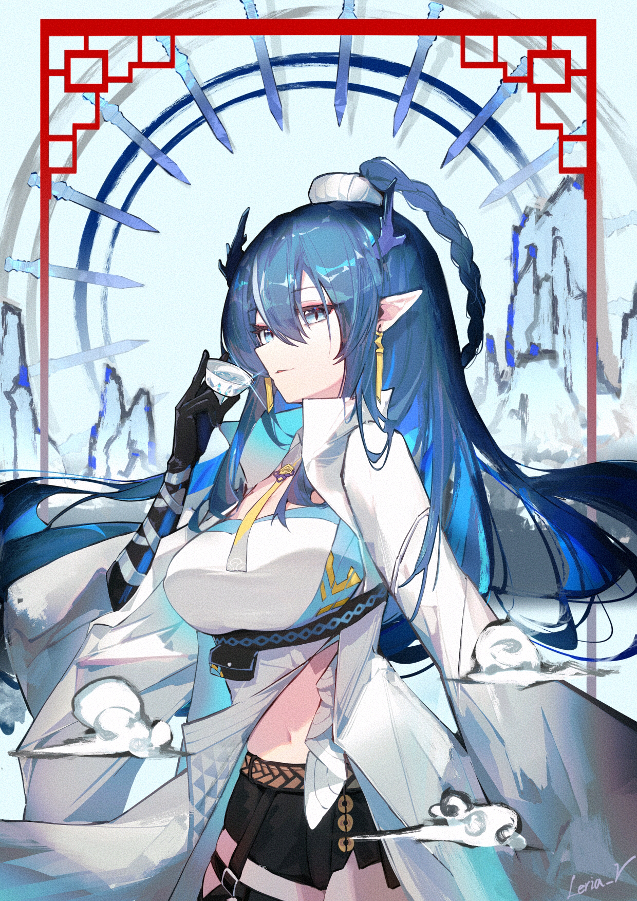 Arknights Anime Ling Arknights Vertical Anime Girls Pointy Ears Blue Hair Blue Eyes 1240x1754