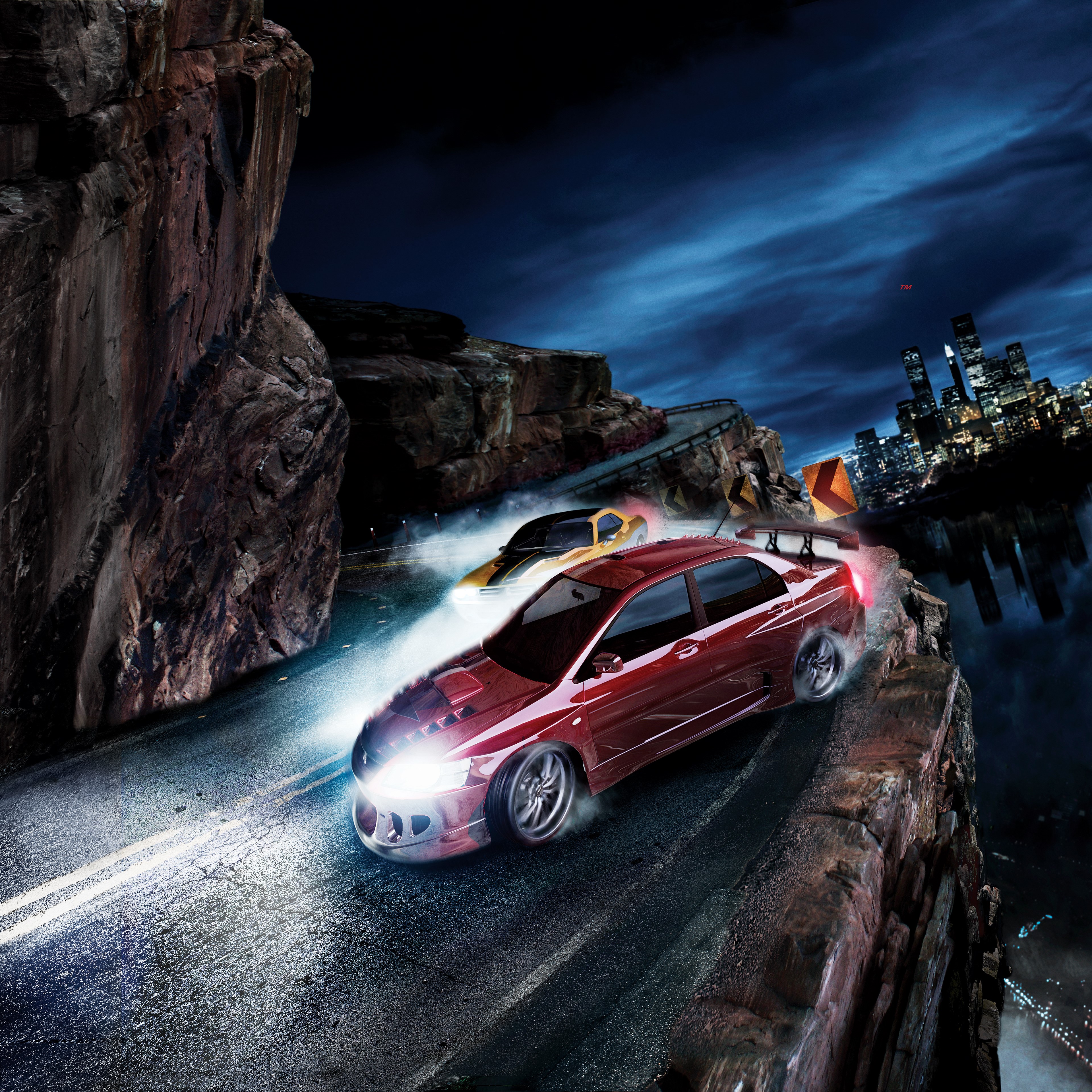 Need For Speed Carbon Video Game Art Night Drift Cars Need For Speed Video Games Car Sky Clouds City 3840x3840