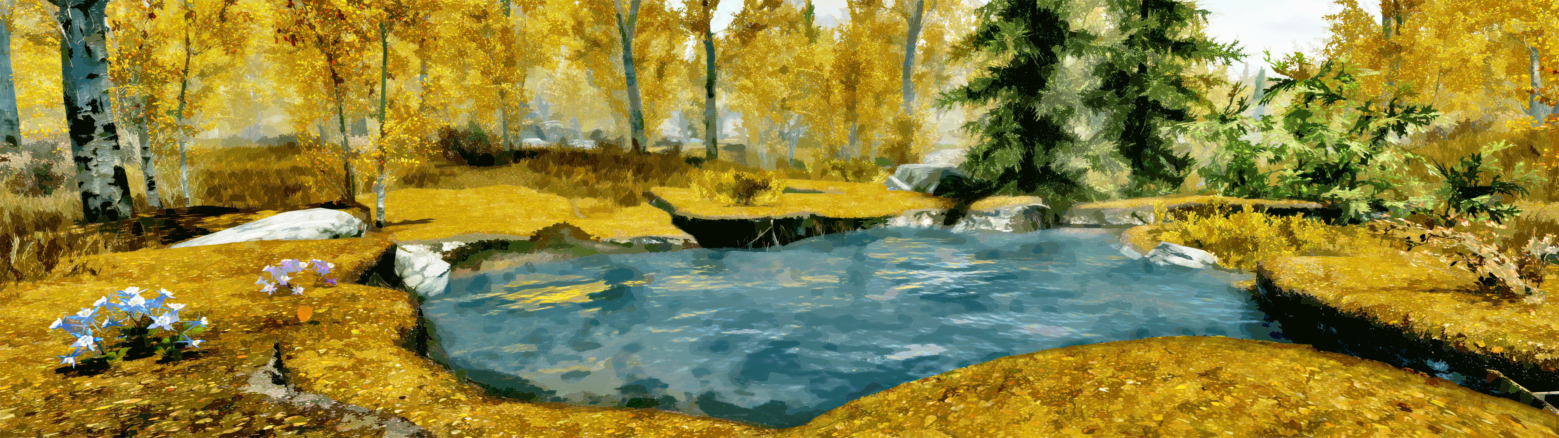Landscape Nature Forest Digital Painting Painting Video Games The Elder Scrolls V Skyrim Ultrawide T 5120x1440