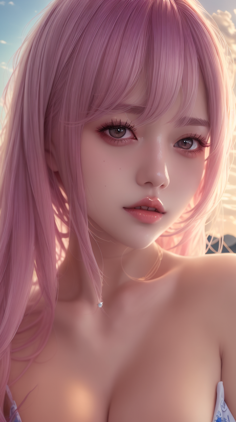 Ai Art Lips Women Pink Hair Vertical Looking At Viewer Asian 896x1600