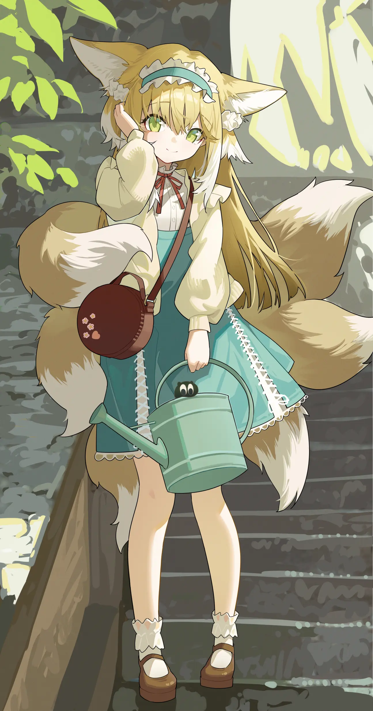Anime Girls Arknights Suzuran Arknights Fox Girl Fox Ears Fox Tail Stairs 1295x2467
