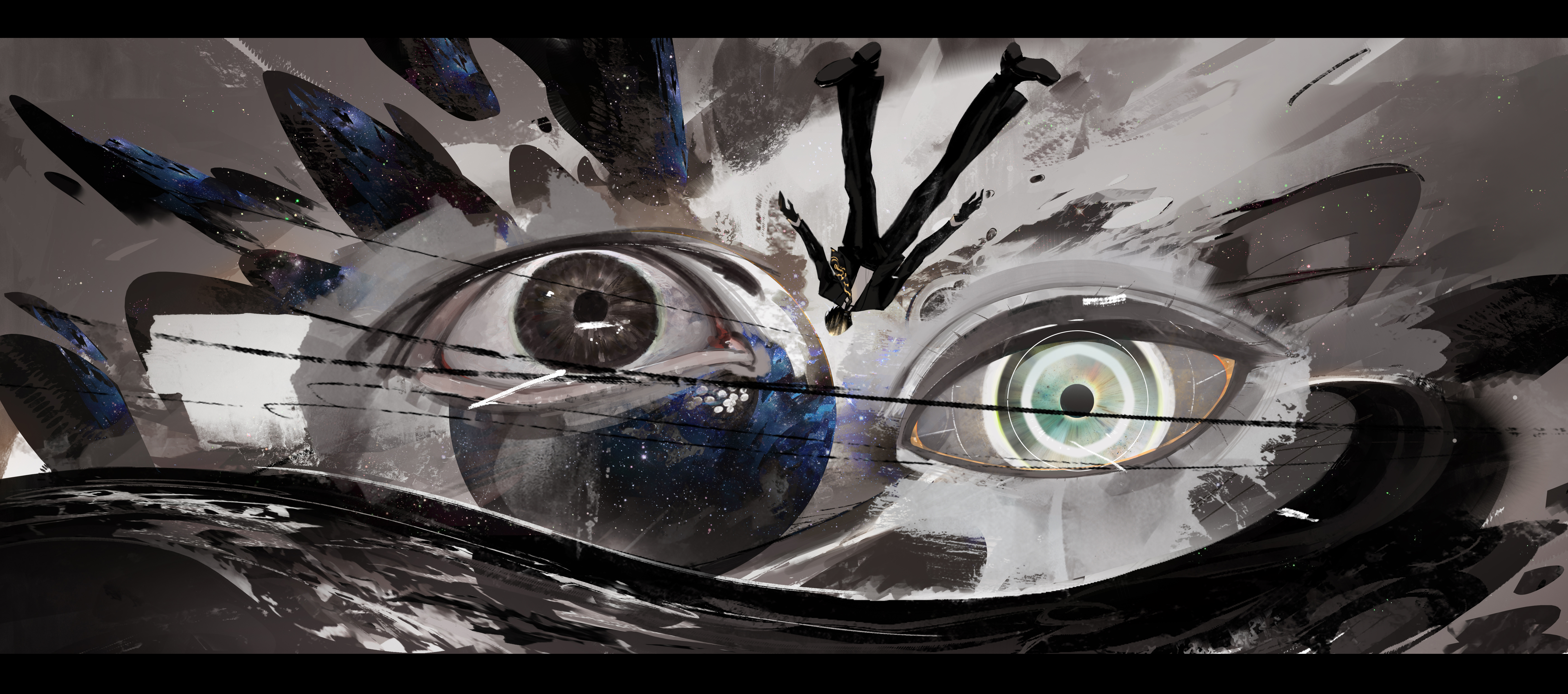 Eyes Ink Artwork Heterochromia 6937x3074