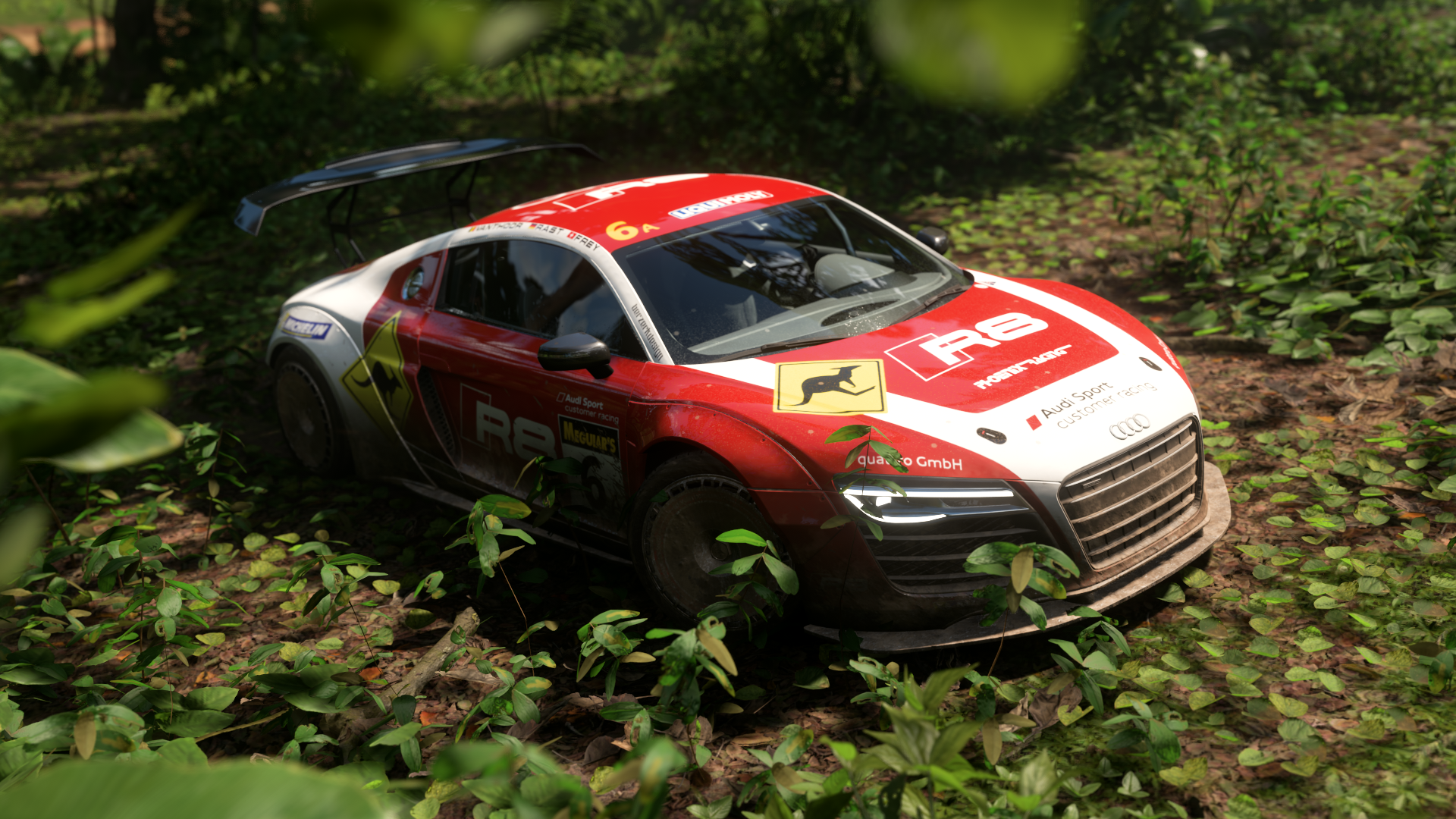 Audi R8 Rally Cars Forza Horizon 5 CGi Video Games Grass Car Front Angle View Headlights Livery Germ 1920x1080