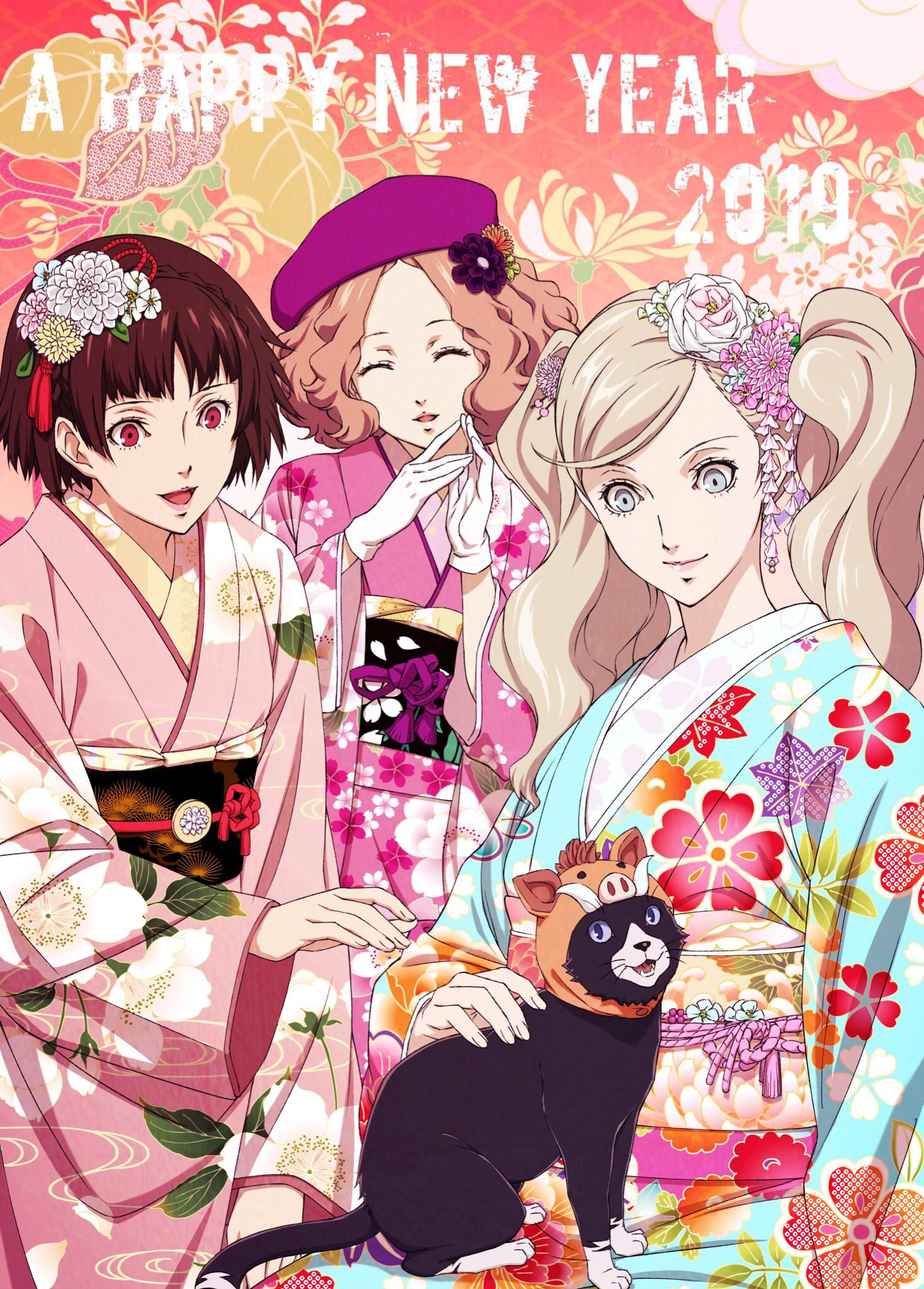 Persona 5 Persona 5 Royal Makoto Niijima Okumura Haru Anime Girls Vertical Flower In Hair Kimono 1468x2047