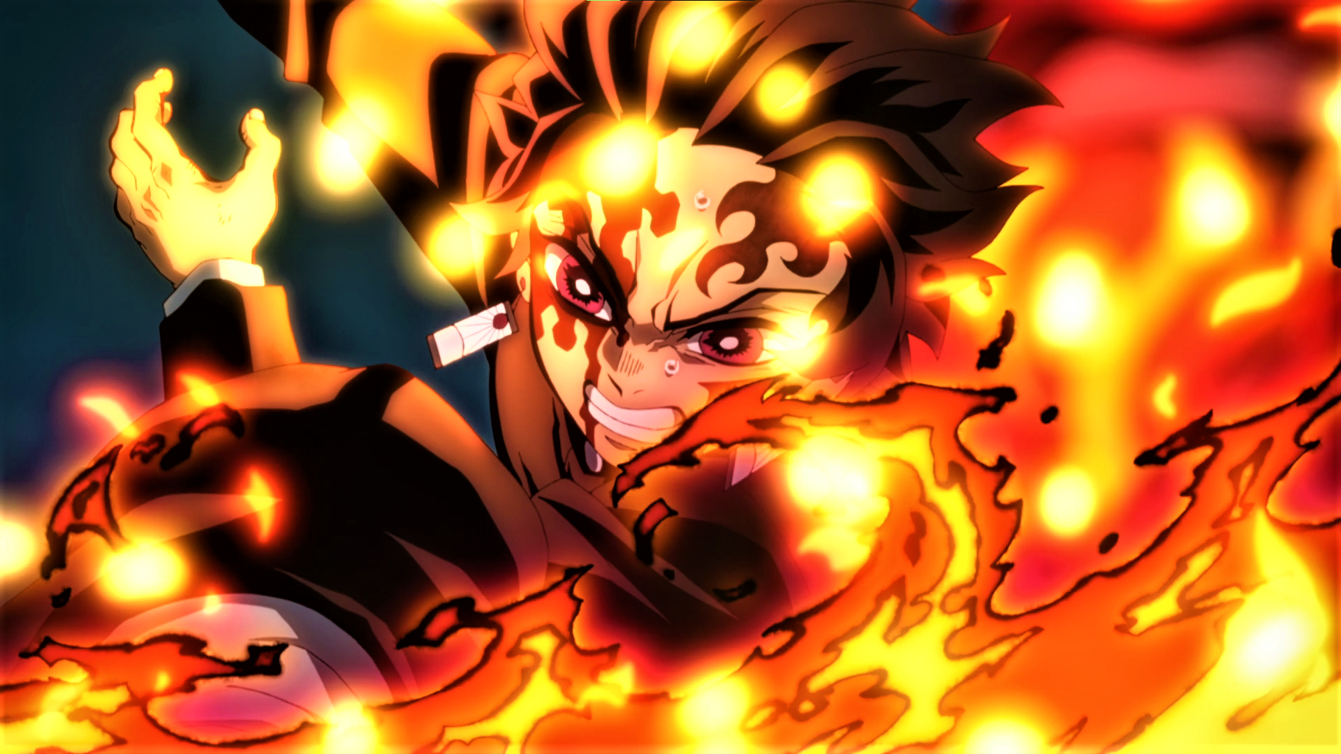 Kimetsu No Yaiba Kamado Tanjiro Fire Earring Glowing Eyes Scars Anime Anime Screenshot Anime Boys 1920x1080