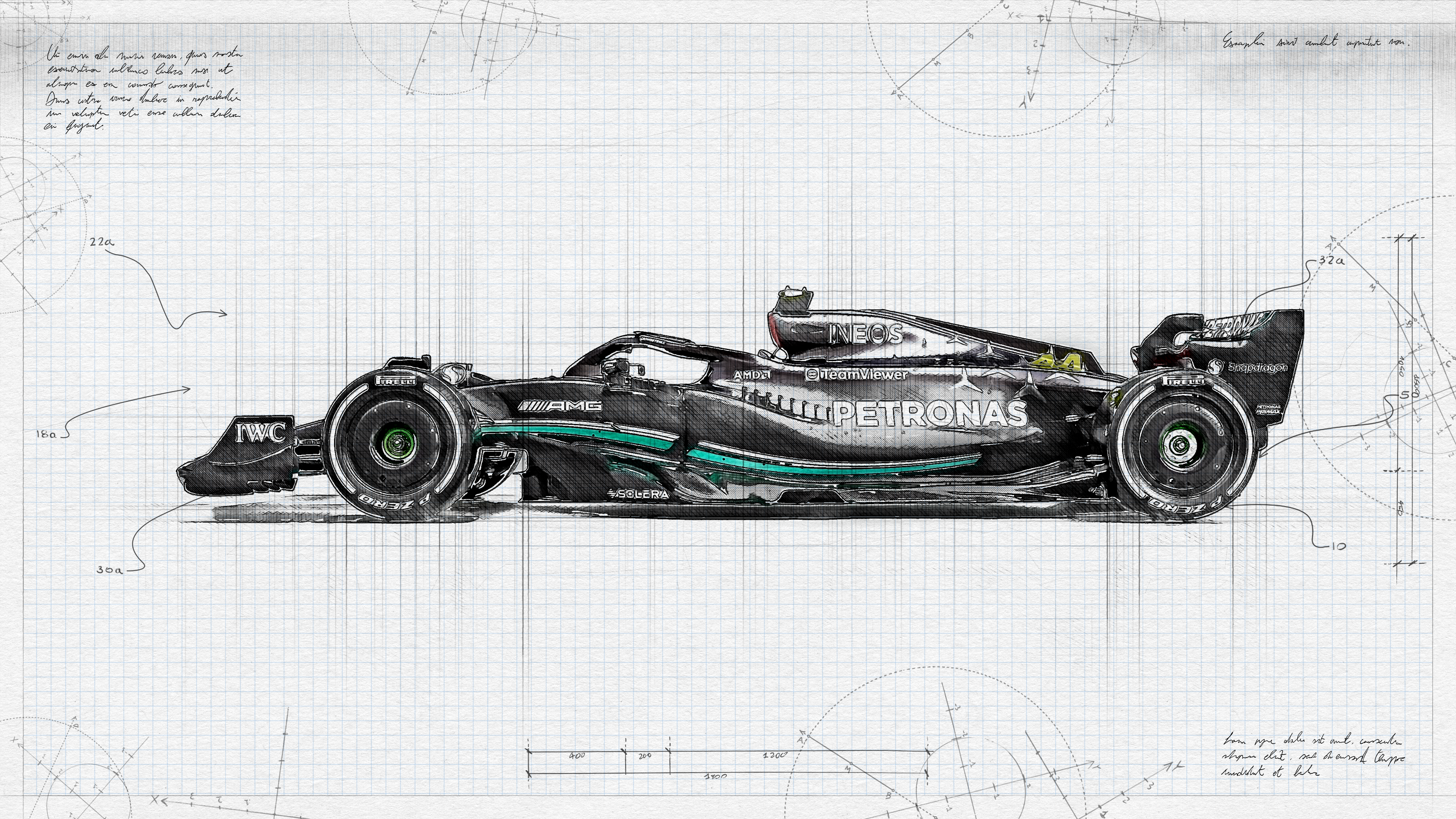 Mercedes F1 Formula 1 Lewis Hamilton Race Cars Formula Cars Minimalism Simple Background Side View 4000x2250