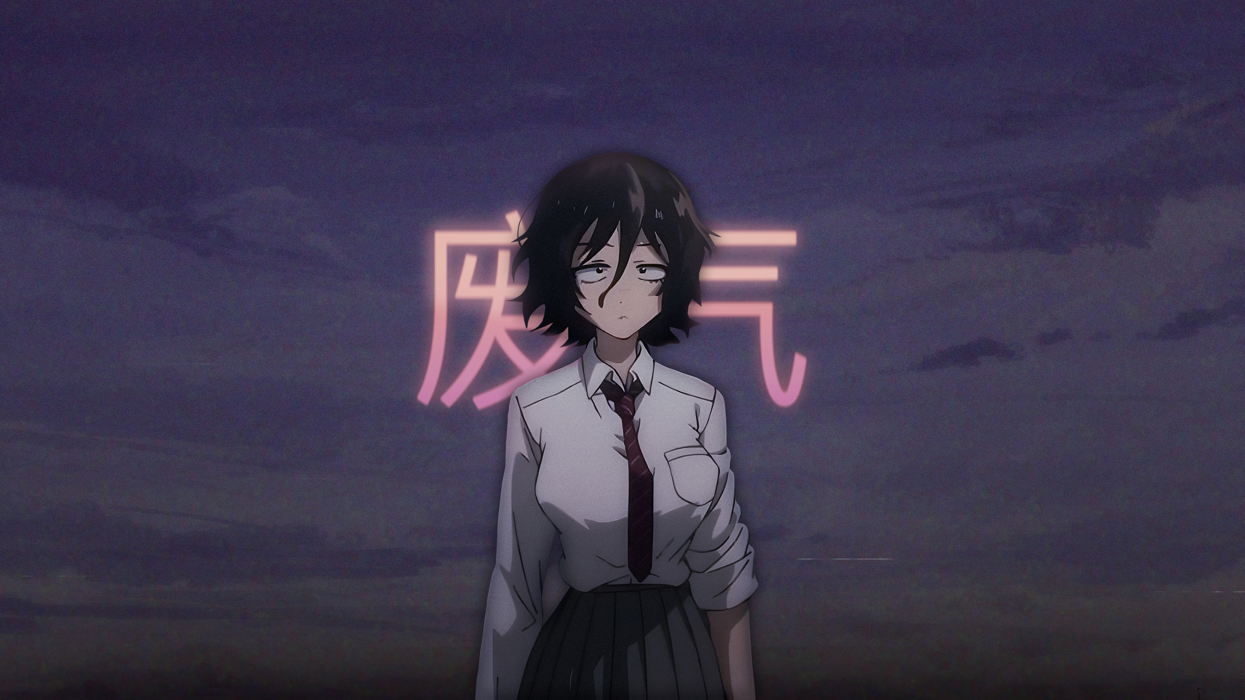 Anime Anime Girls Purple S1lent Simple Background Minimalism Tired 2560x1440
