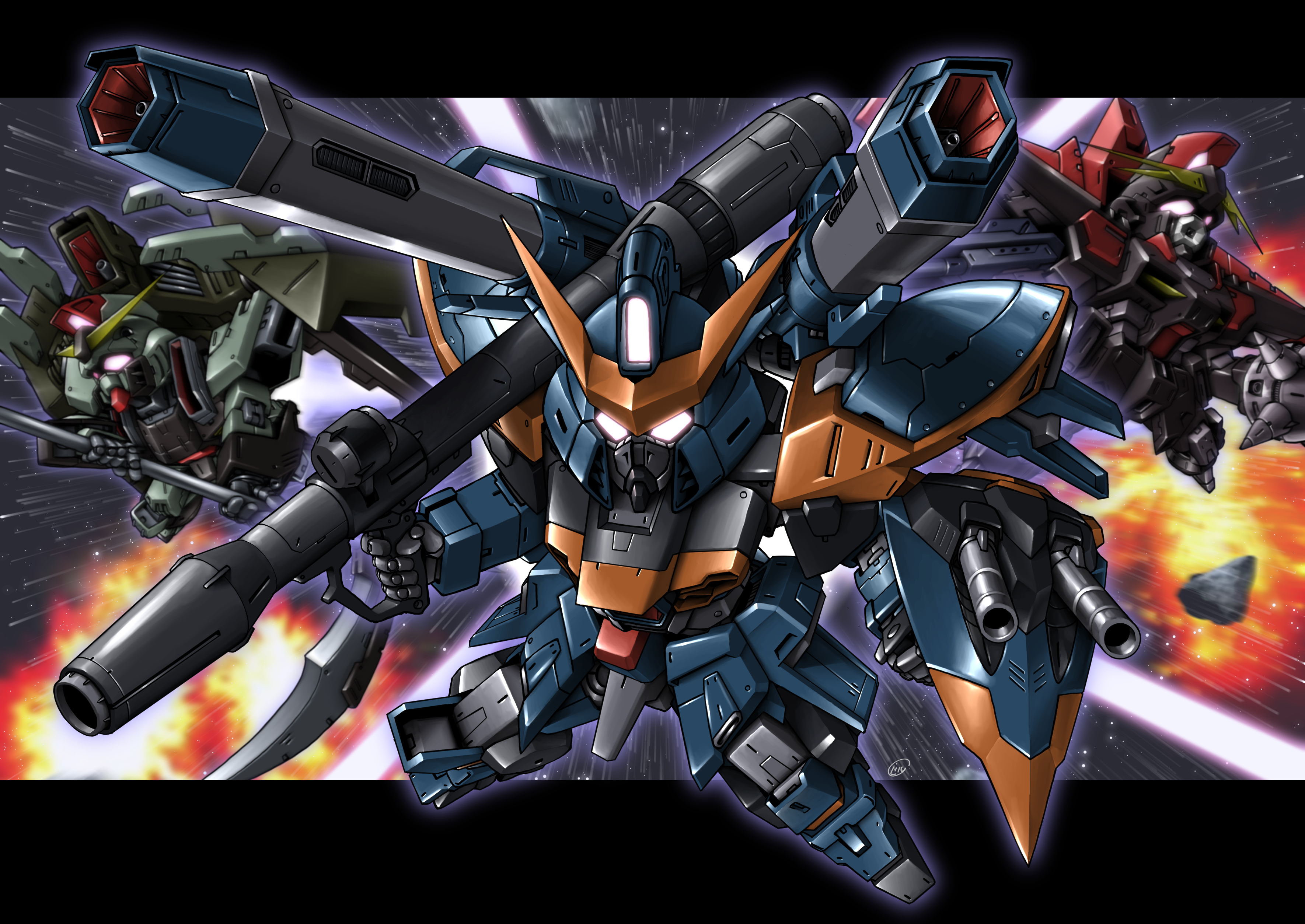 Anime Mechs Gundam Super Robot Taisen Mobile Suit Gundam SEED Calamity Gundam Raider Gundam Forbidde 3541x2508