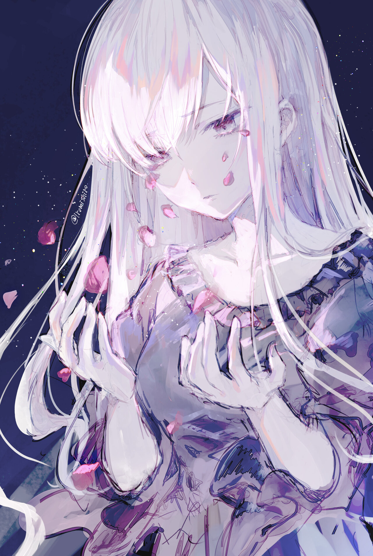 White Hair JK Anime Girls Petals Wallpaper - Resolution:1280x1909 -  ID:1333606 
