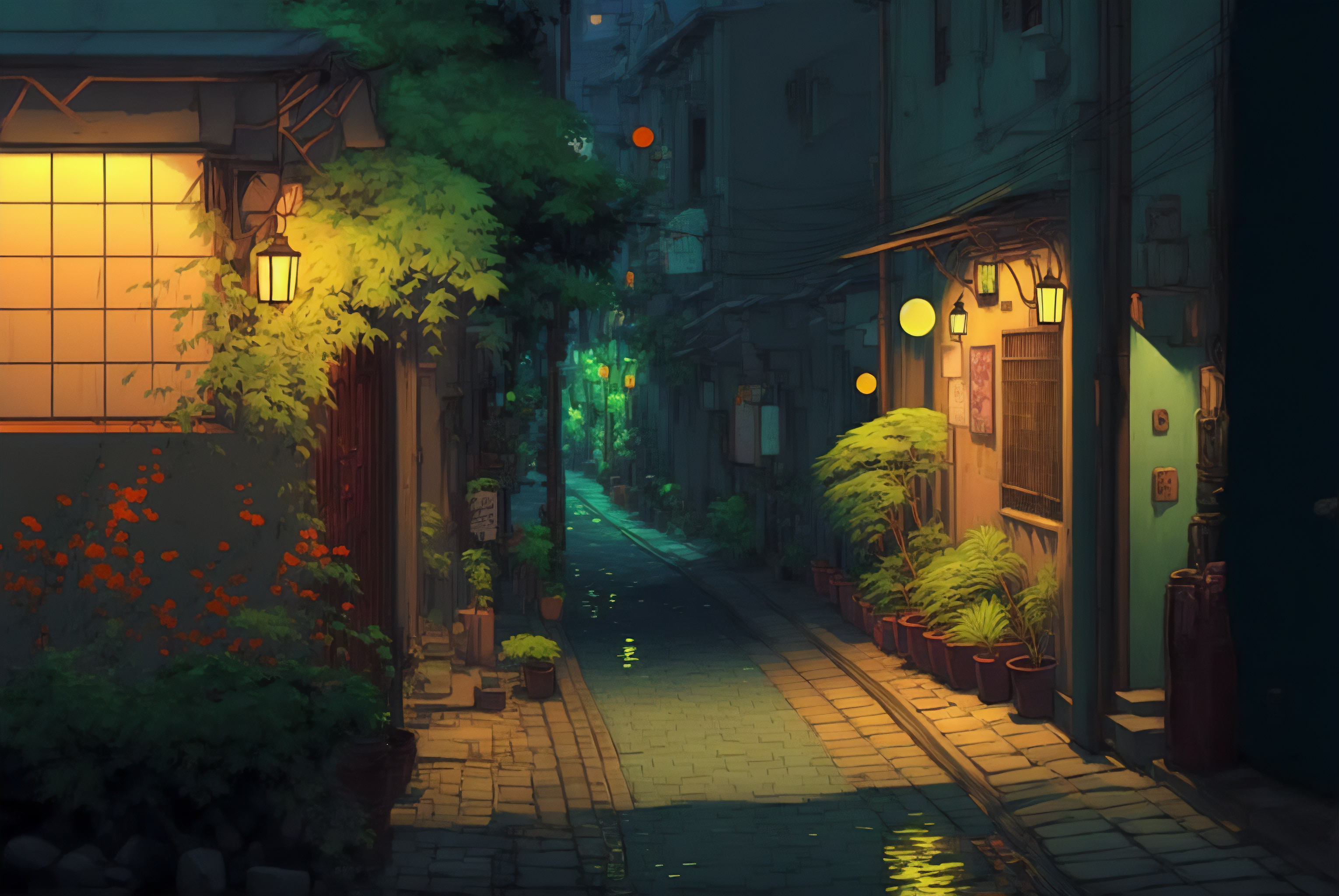 Ai Art Painting Studio Ghibli Street Wallpaper - Resolution:3060x2048 -  ID:1361553 