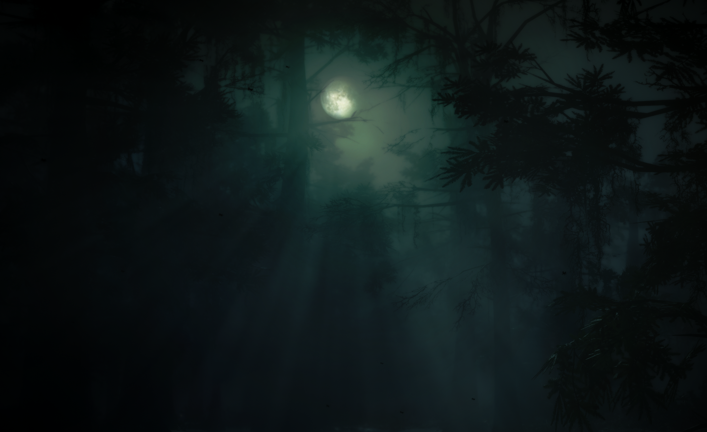 Red Dead Redemption 2 Nature Night Swamp Moonlight Mist Moon Gothic Forest Video Games CGi Minimalis 2278x1392