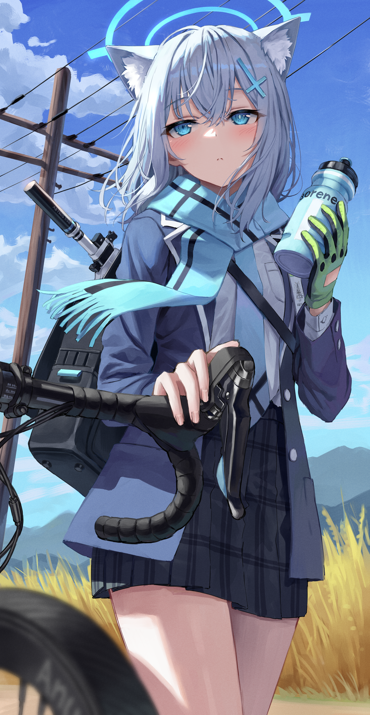 Anime Anime Girls Blue Hair Blue Eyes Bicycle Scarf Gloves Backpacks Blue Archive Shiroko Blue Archi 1200x2319