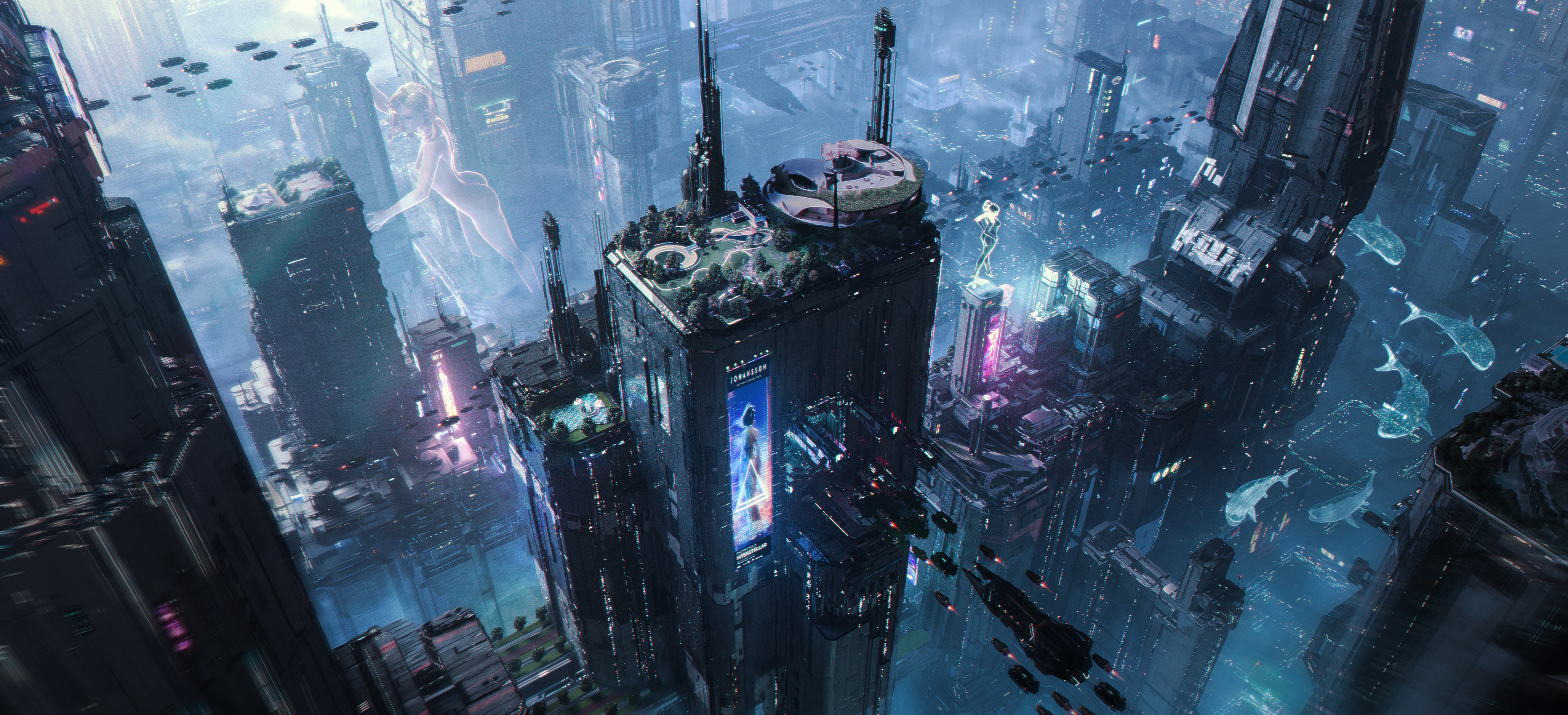 4K Ultrawide Cyberpunk City Futuristic Cityscape Building Skyscraper 3840x1750
