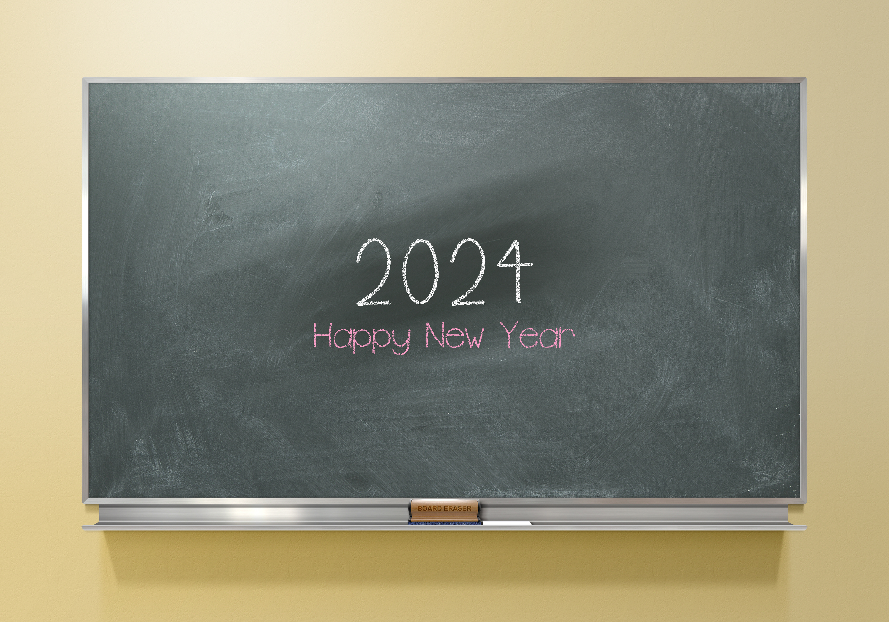 2024 Year New Year Chalkboard Chalk Eraser Minimalism Simple Background 3000x2100