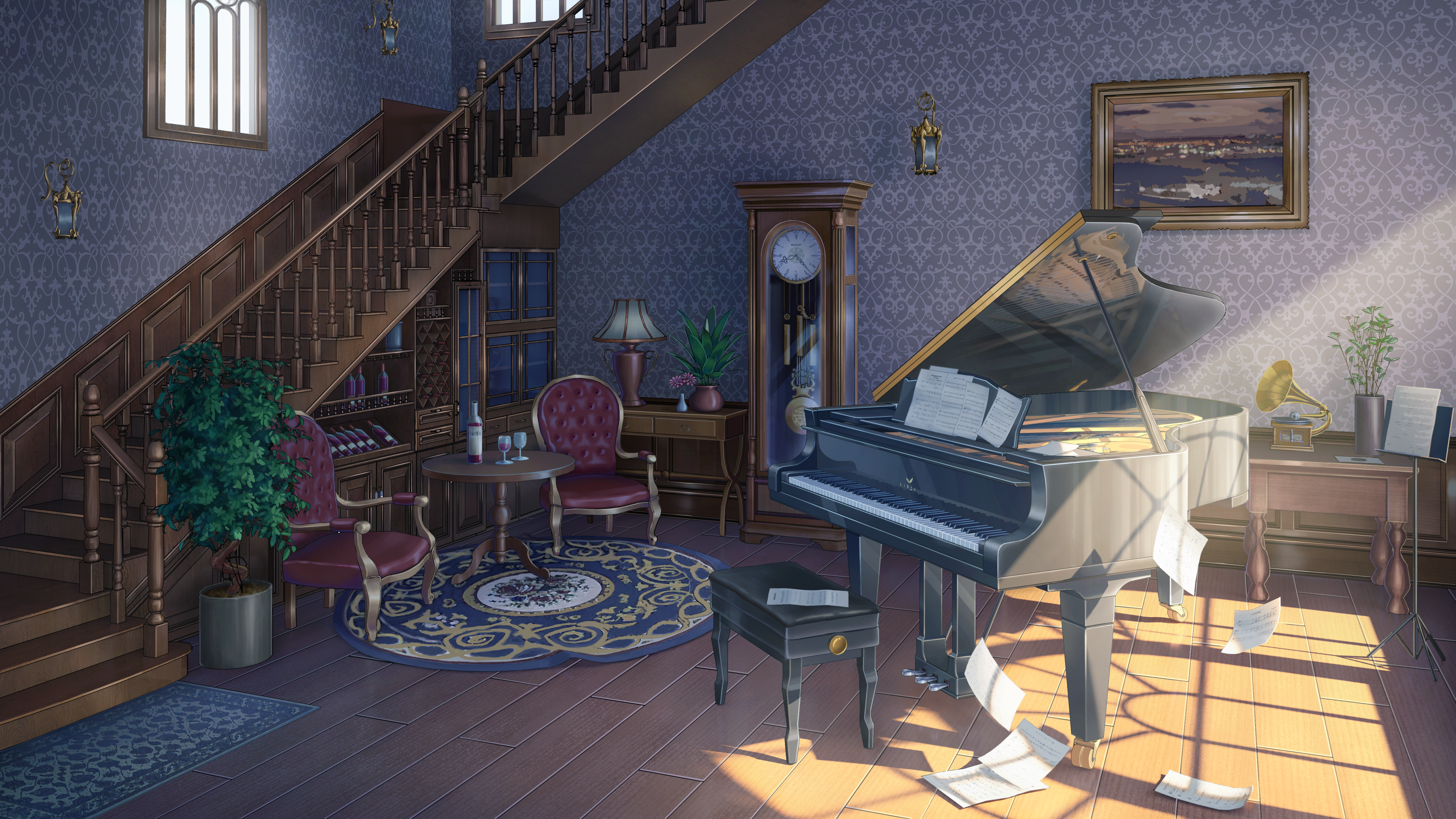 Indoors Grand Piano Piano Musical Instrument Stairs Paper 5000x2813