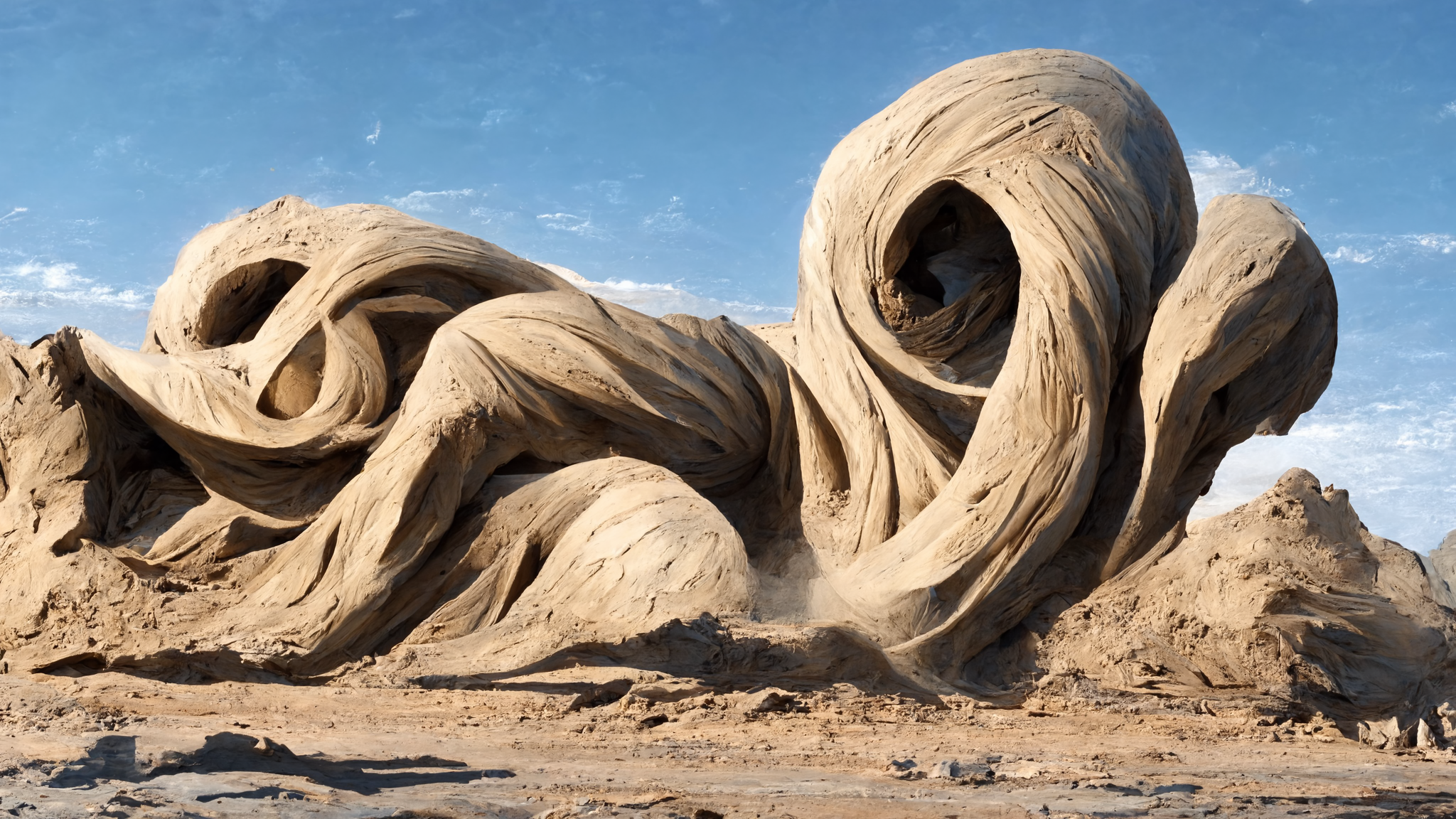 Sand Covered Desert Landscape Artwork 2048x1152