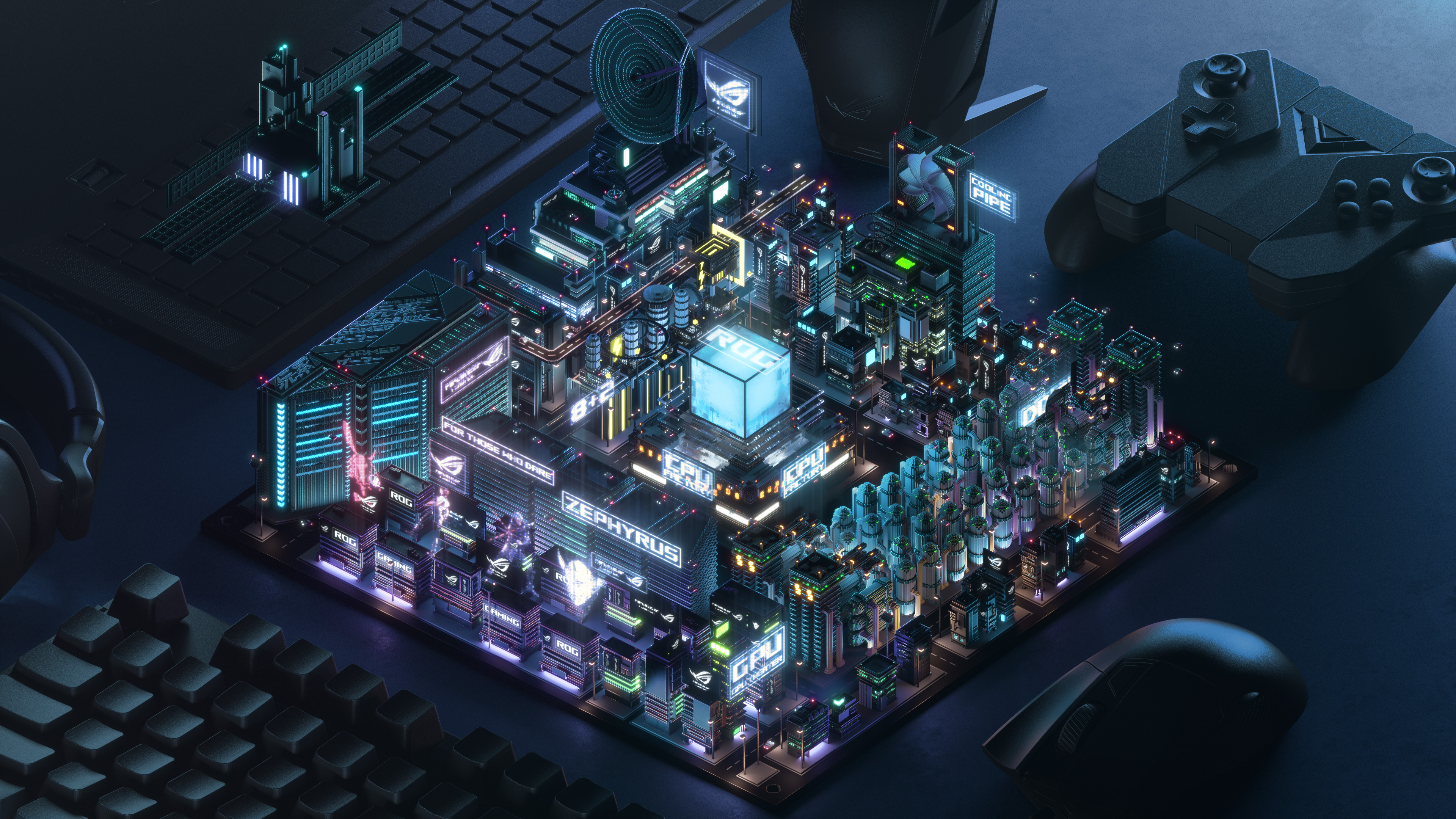 Motherboards Neon Neon City ASUS Republic Of Gamers Controllers Computer Mice Keyboards Lights Tech 3840x2160