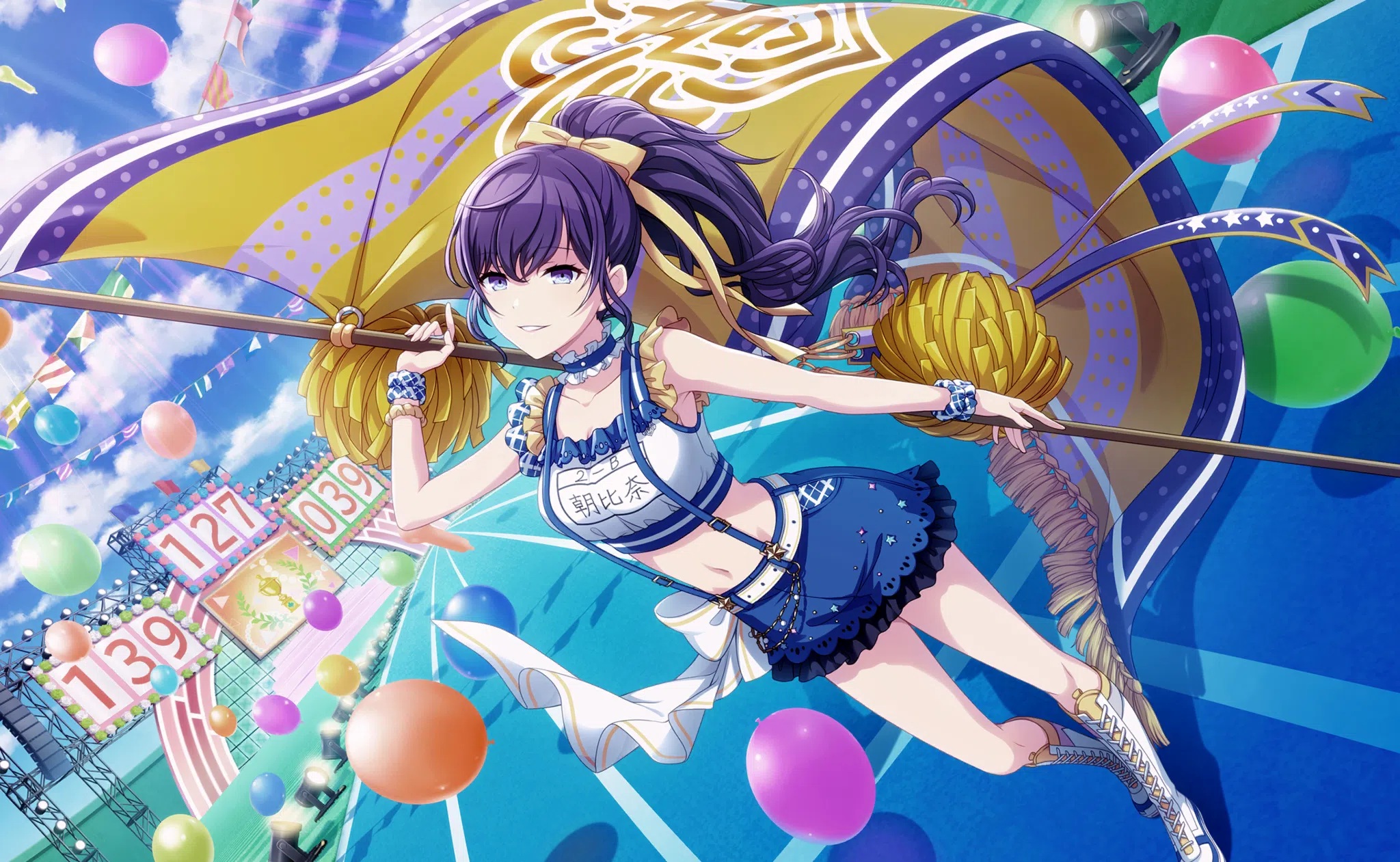 Anime Anime Girls Balloon Purple Eyes Ponytail Cheerleaders 2048x1261