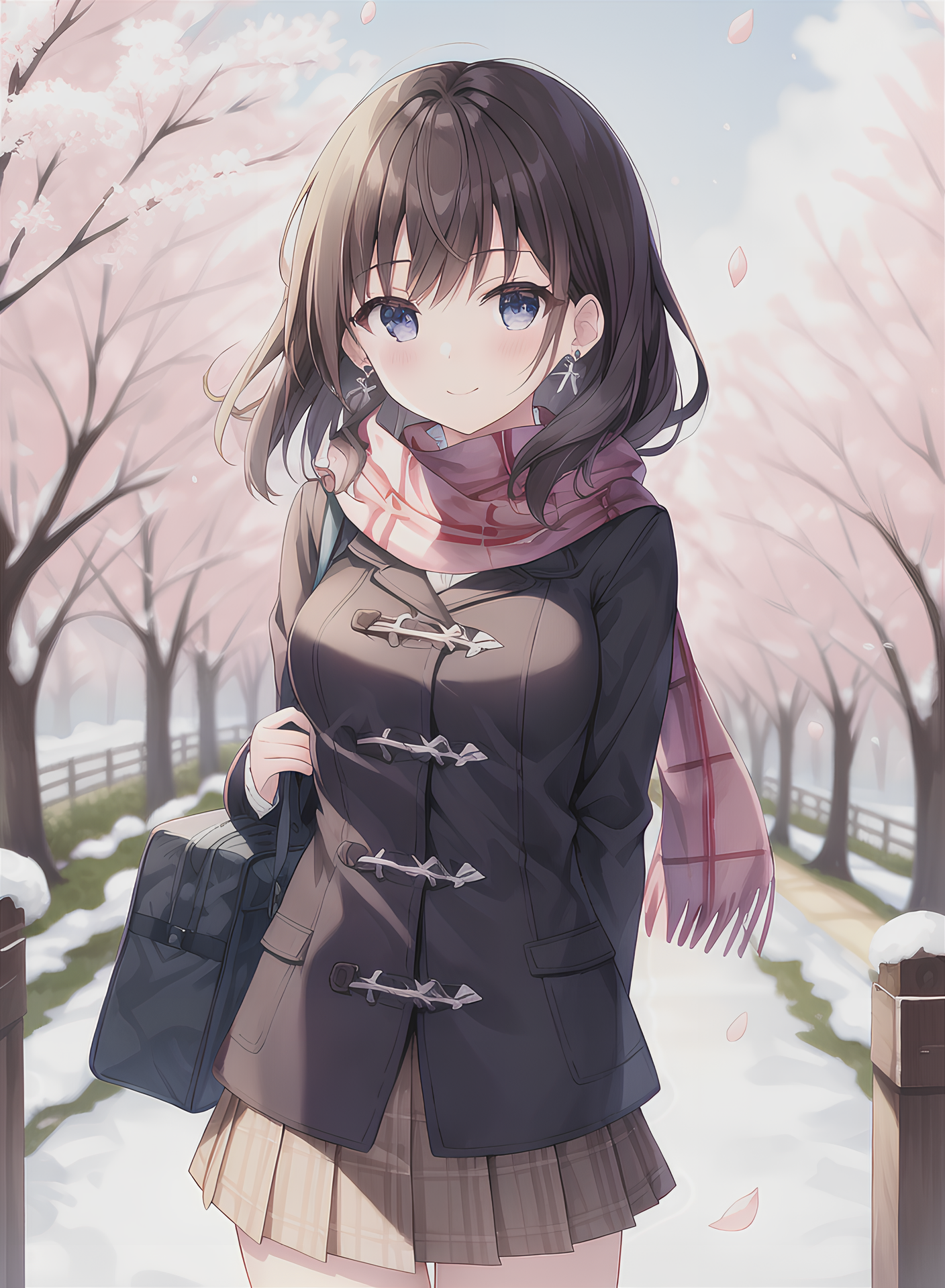 Girl, smile, scarf, leaves, autumn, anime, HD phone wallpaper | Peakpx