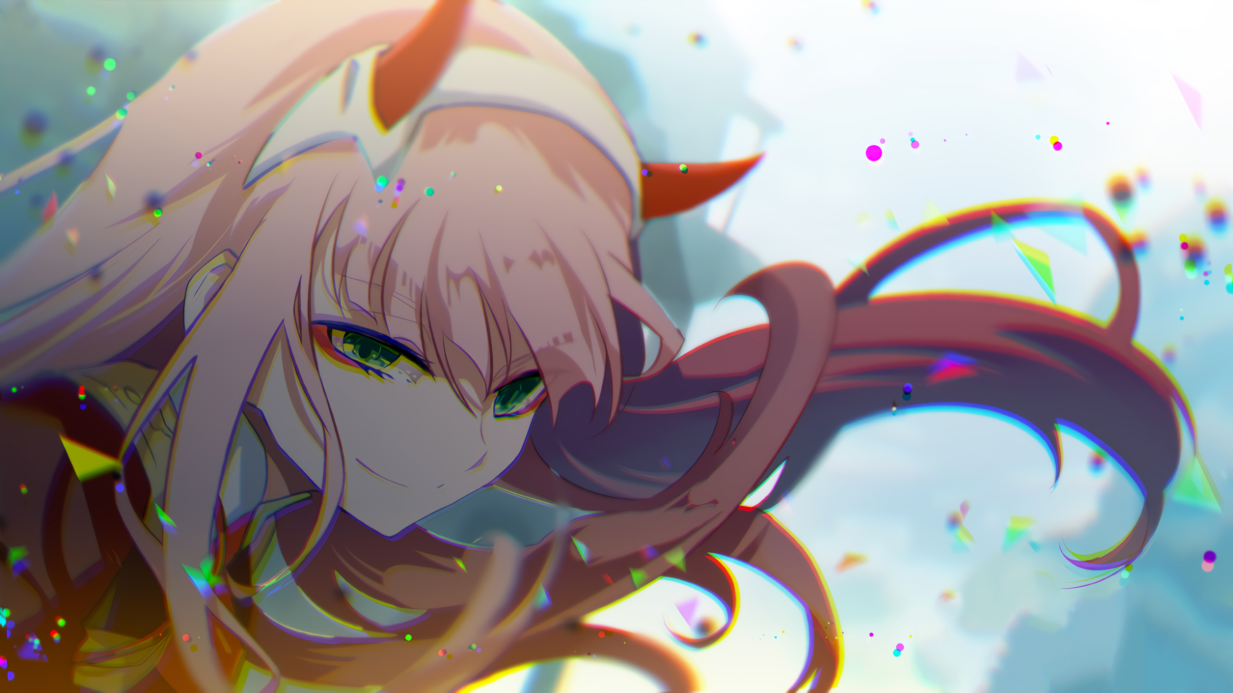 Zero Two Darling In The FranXX Darling In The FranXX Smiling Anime Girls Long Hair Looking At Viewer 2400x1350
