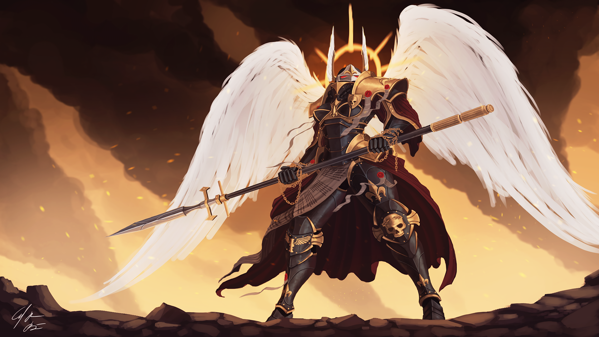 Warhammer 40 000 Inquisitor Armor Wings Weapon Lance Standing Video Game Characters Video Game Art H 1920x1080