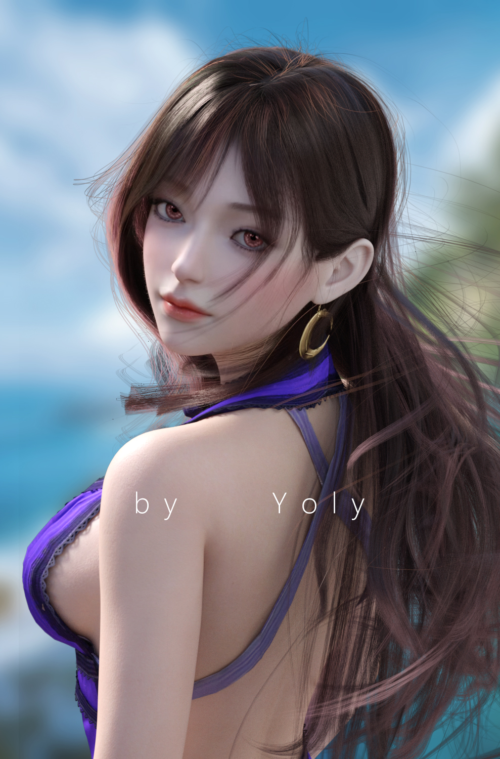 CGi Digital Art Fantasy Girl Asian Skirt Long Hair Yoly 989x1500