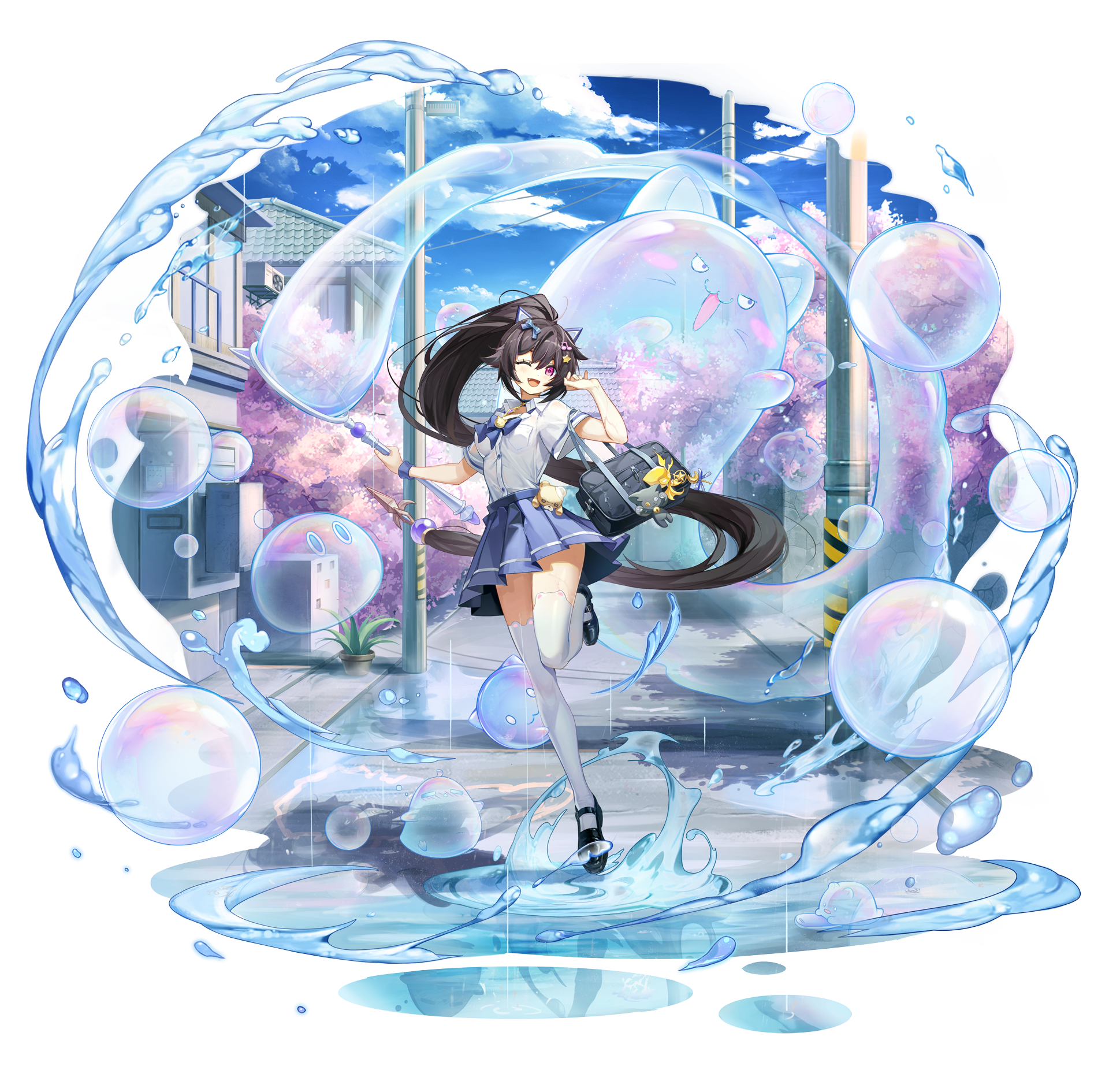 Ao Qi Chuan Shuo Anime Girls Schoolgirl School Uniform Bubbles Simple Background 1920x1890