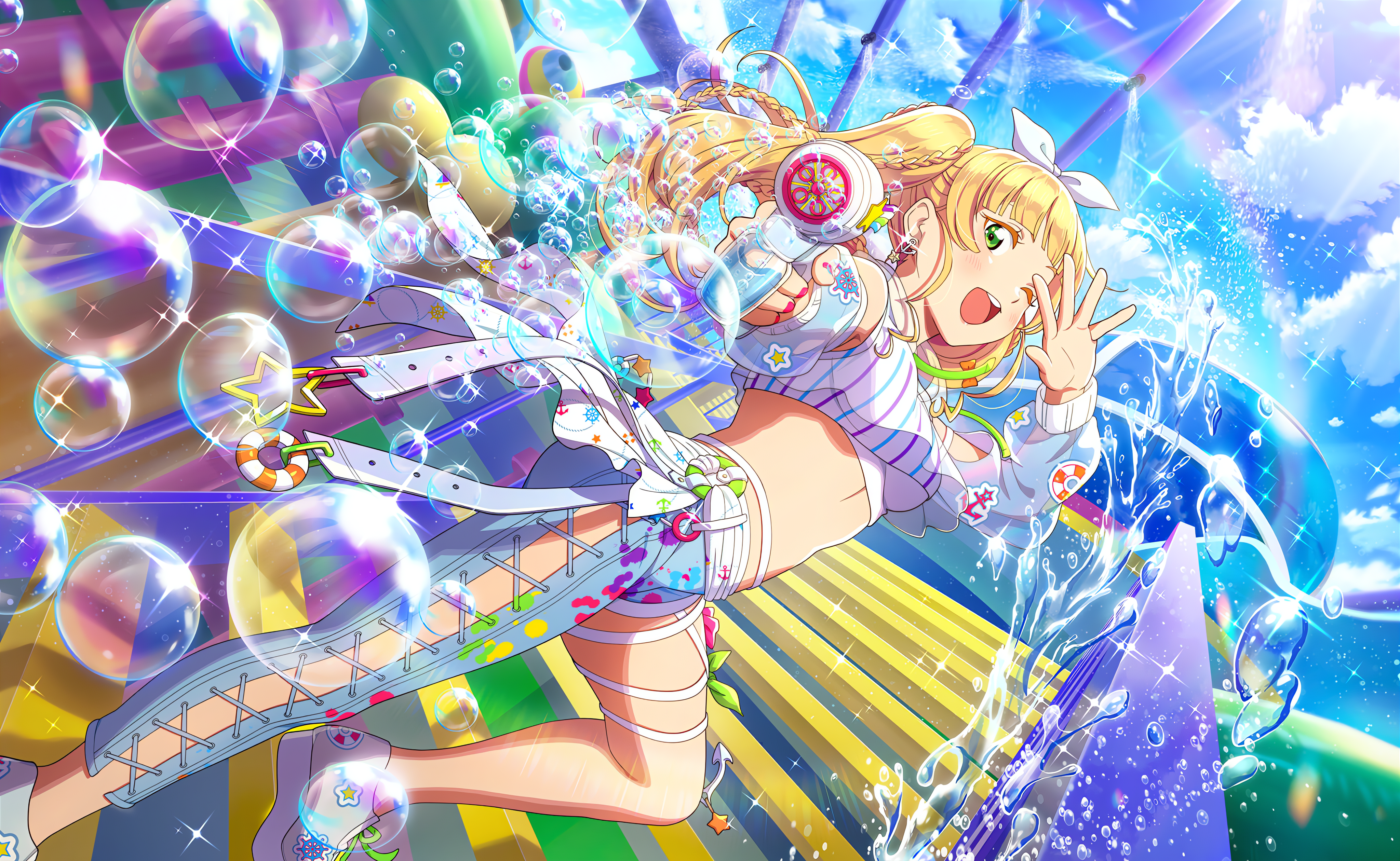 Heanna Sumire Love Live Love Live Super Star Anime Anime Girls Bubbles Stars Looking At Viewer Stair 4096x2520