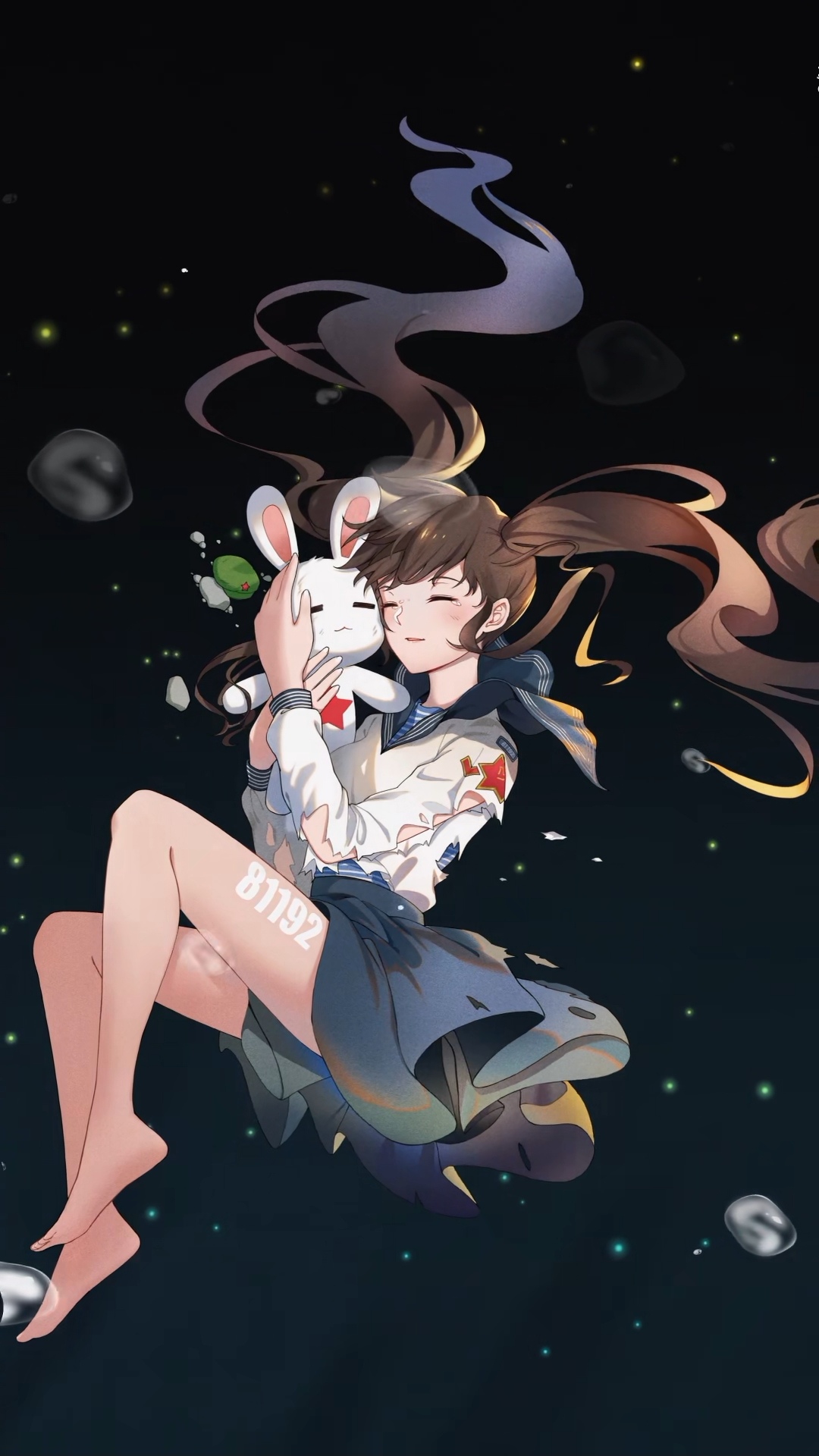 Anime Girls Black Background School Uniform Anime Schoolgirl Closed Eyes Rabbits 1080x1920